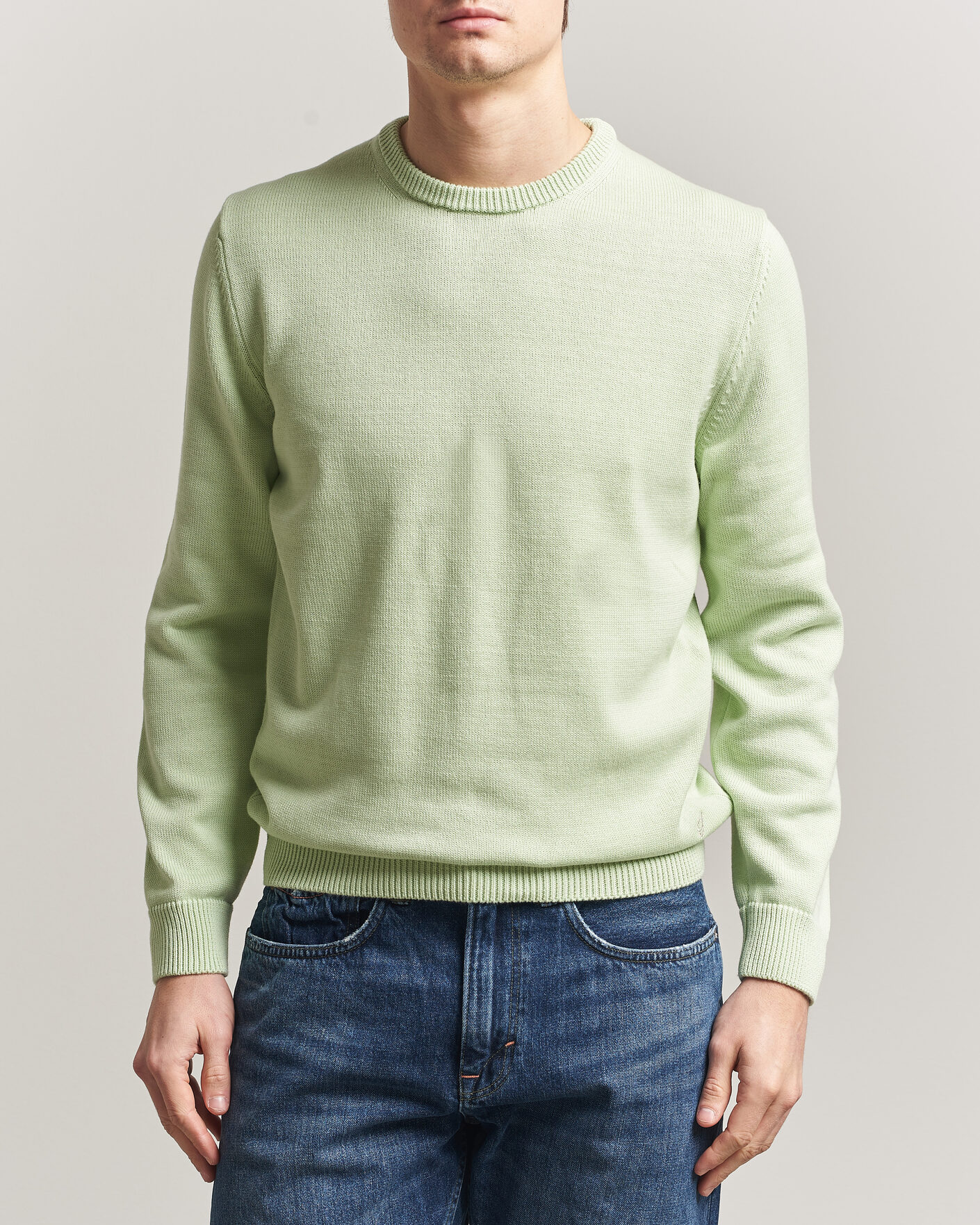 Uomini | Maglieria | Stenströms | Organic Cotton Knitted Sweater Light Green