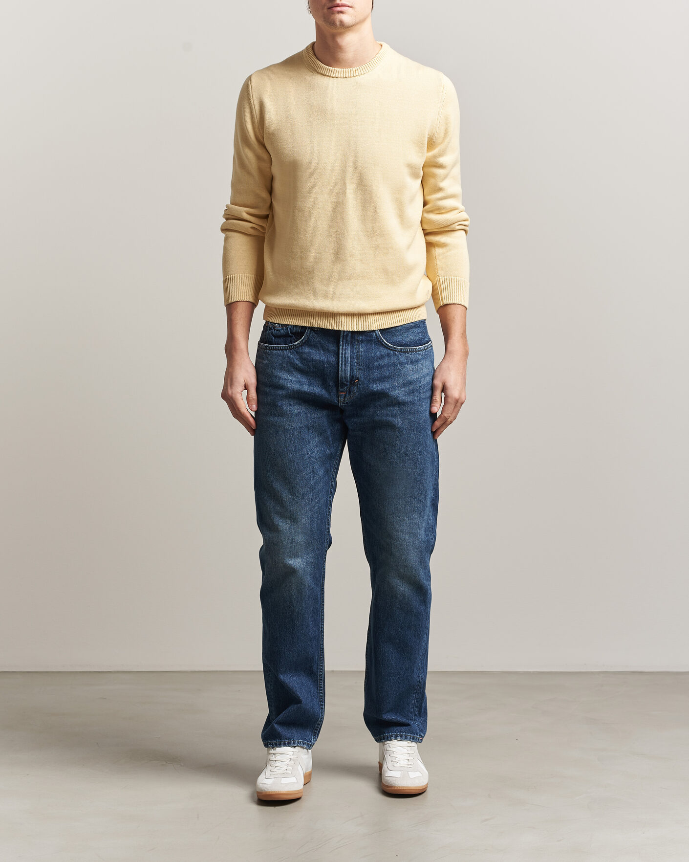 Uomini | Maglieria | Stenströms | Organic Cotton Knitted Sweater Light Yellow