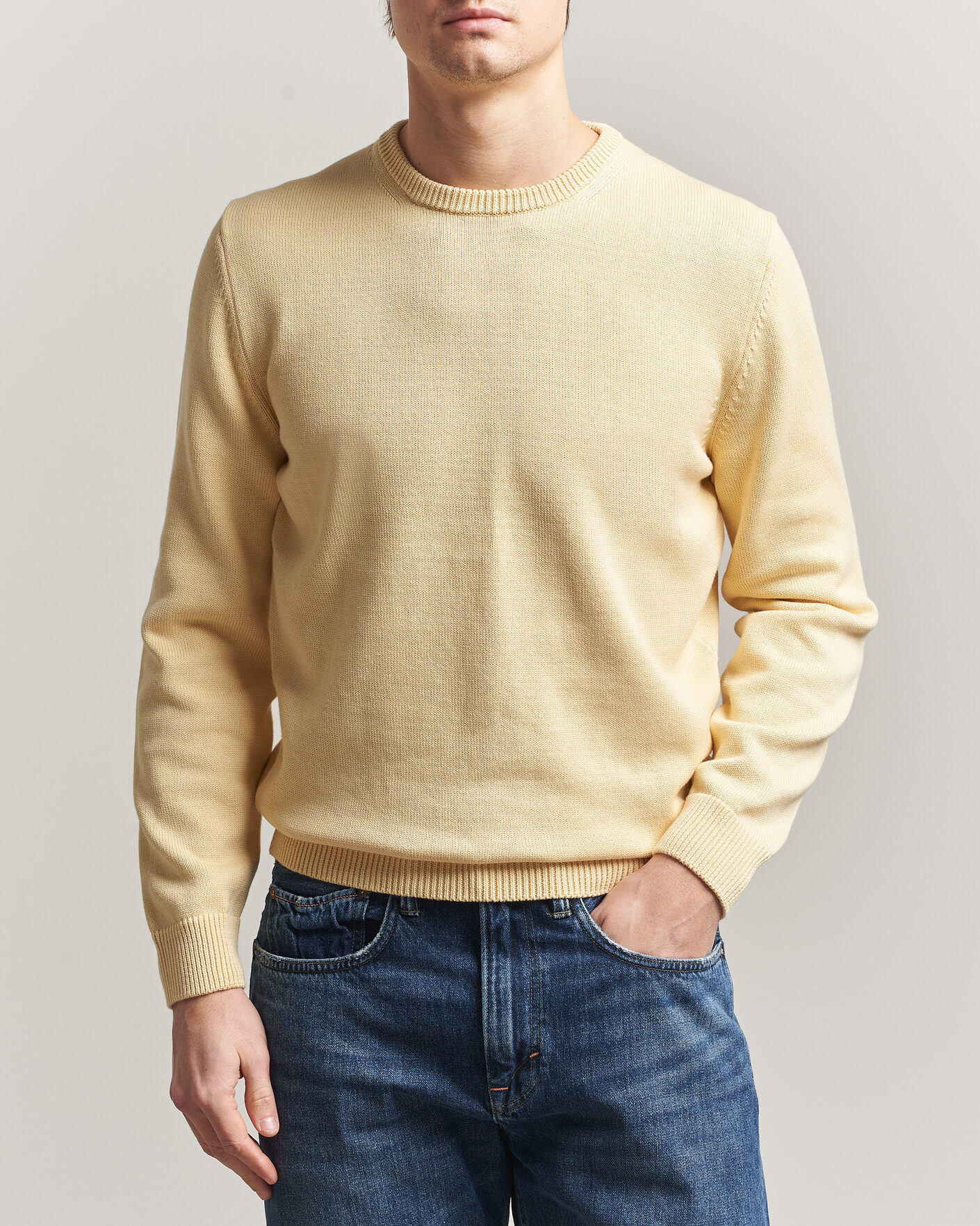 Uomini | Maglieria | Stenströms | Organic Cotton Knitted Sweater Light Yellow