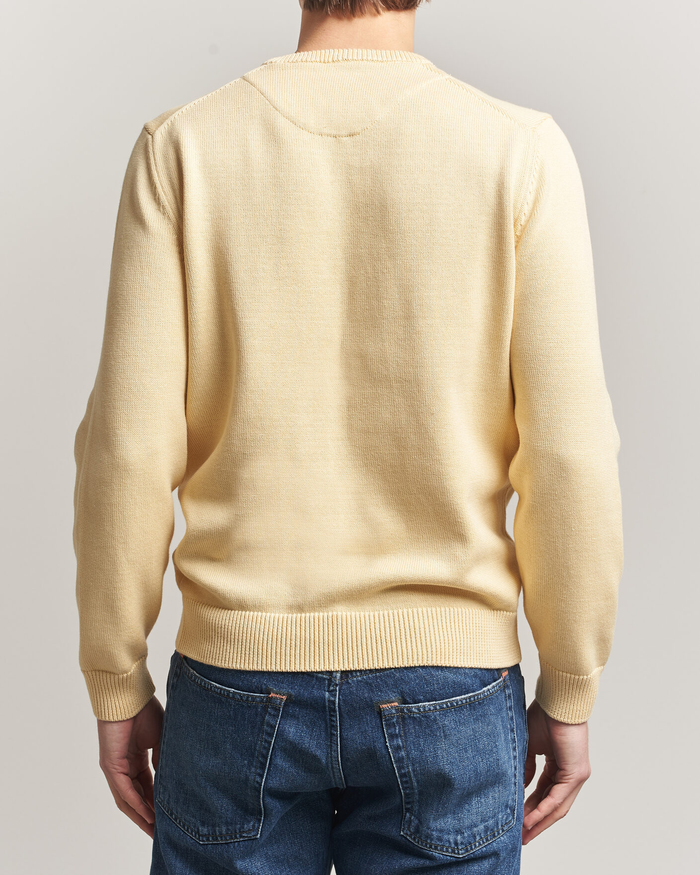 Uomini | Maglieria | Stenströms | Organic Cotton Knitted Sweater Light Yellow