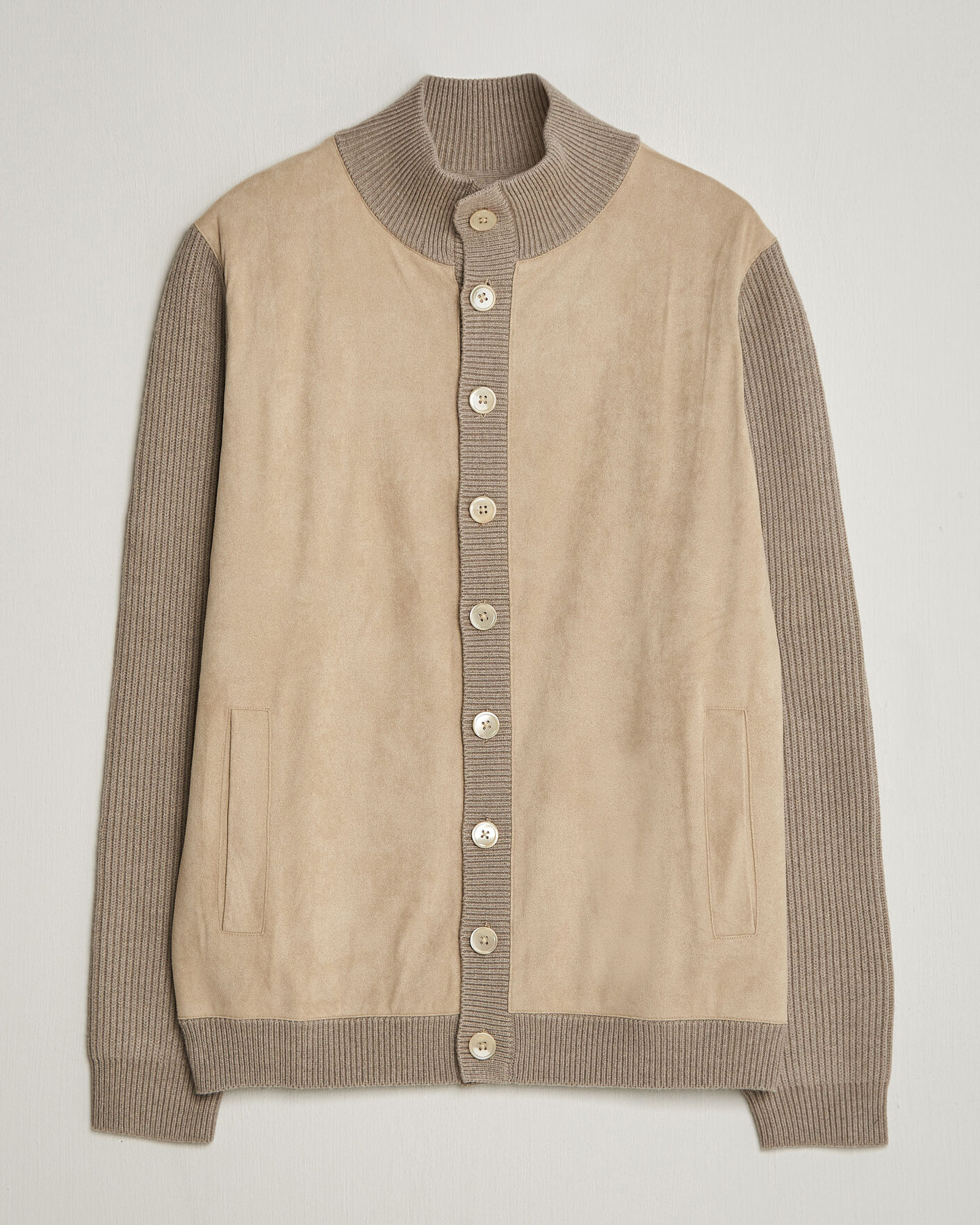 Uomini | Maglieria | Stenströms | Knitted Hybrid Buttoned Alcantara Cardigan Taupe