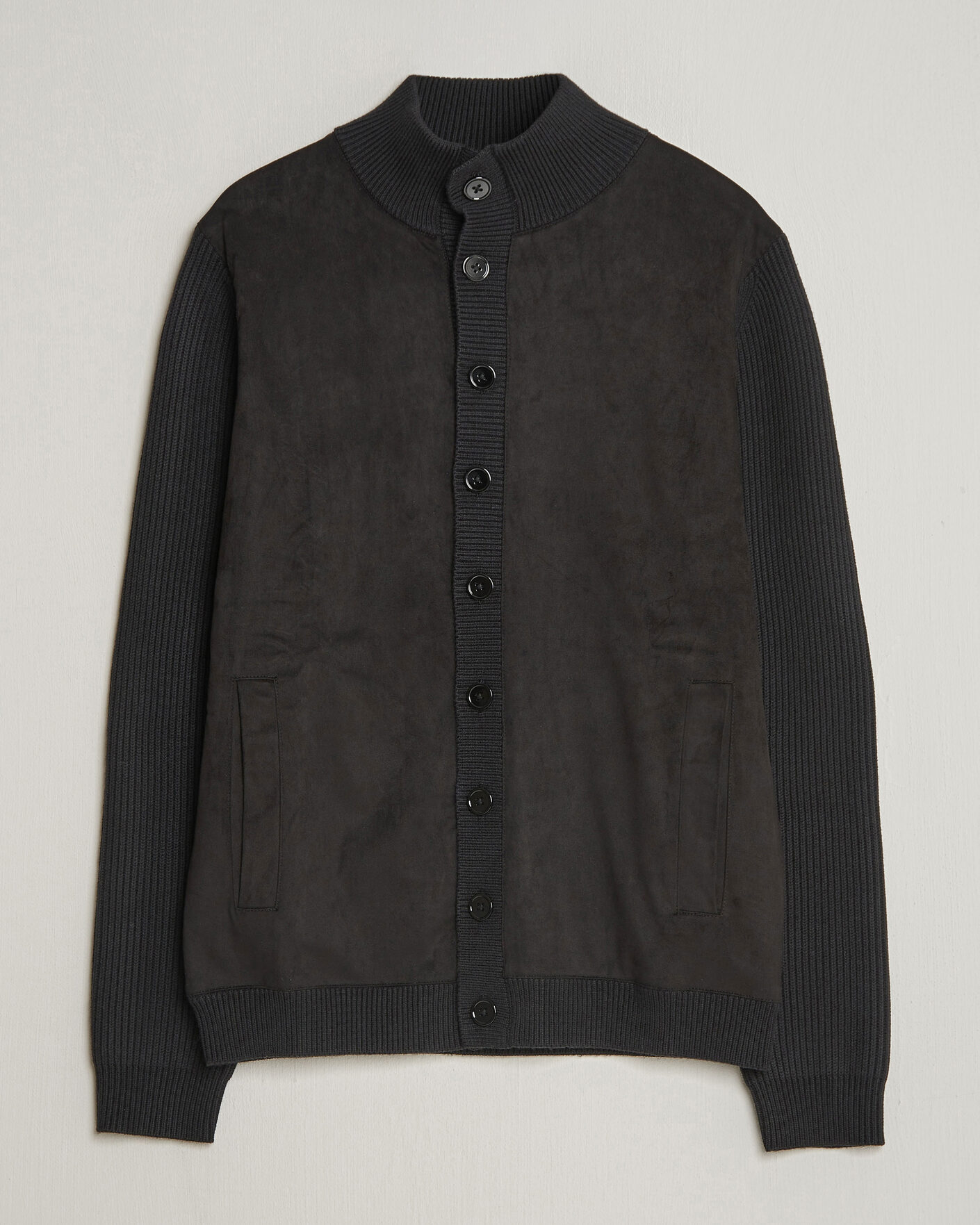 Uomini | Maglieria | Stenströms | Knitted Hybrid Buttoned Alcantara Cardigan Black