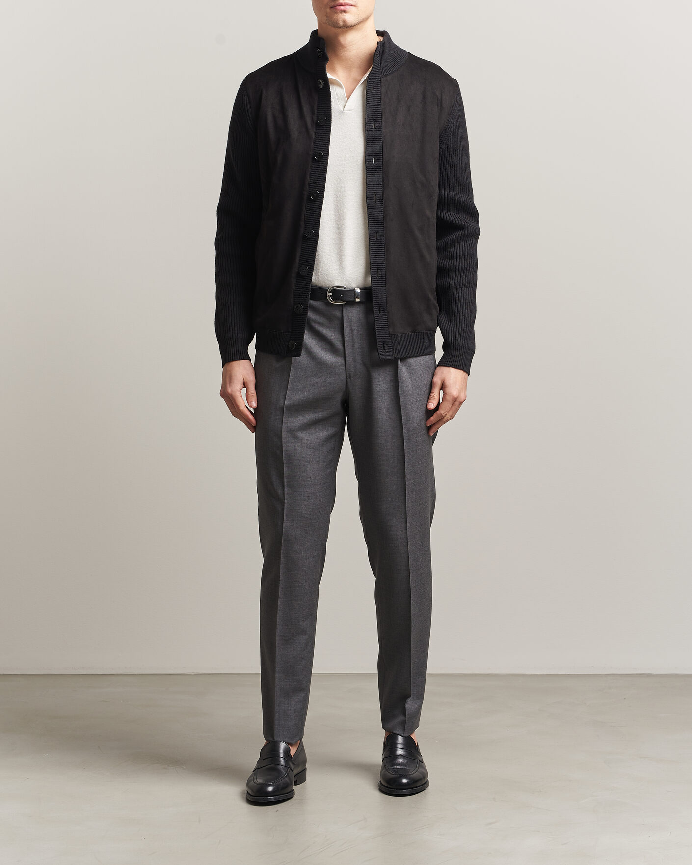 Uomini | Maglieria | Stenströms | Knitted Hybrid Buttoned Alcantara Cardigan Black