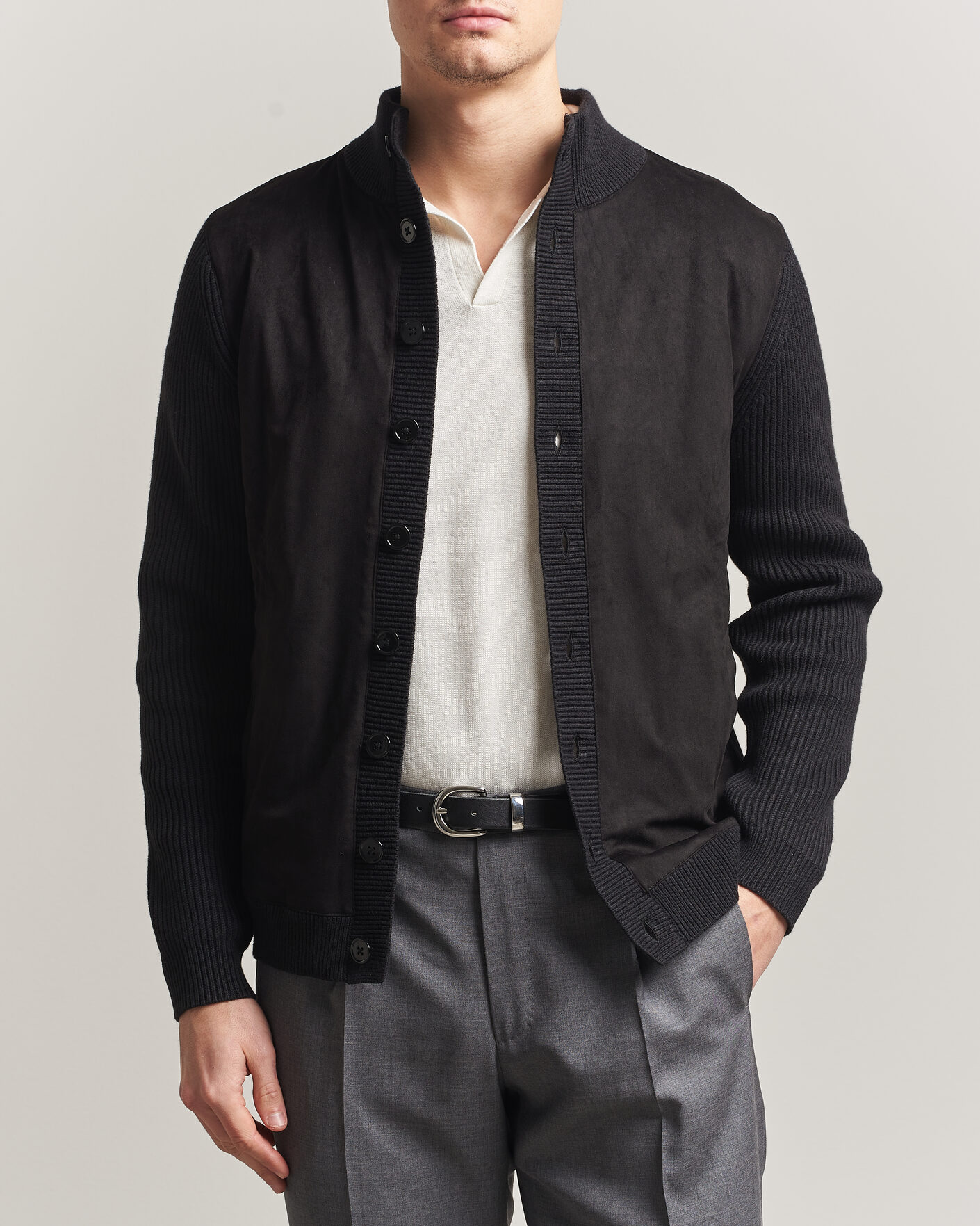Uomini | Maglieria | Stenströms | Knitted Hybrid Buttoned Alcantara Cardigan Black
