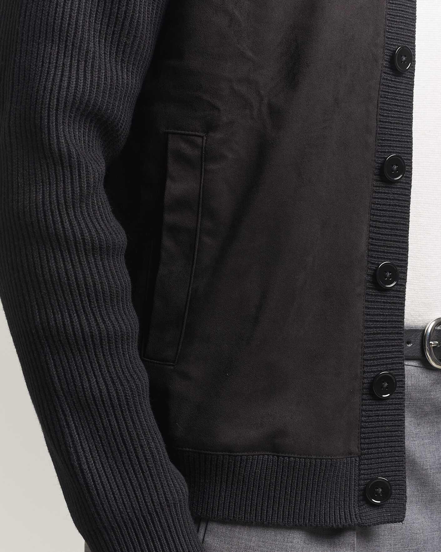 Uomini | Maglieria | Stenströms | Knitted Hybrid Buttoned Alcantara Cardigan Black
