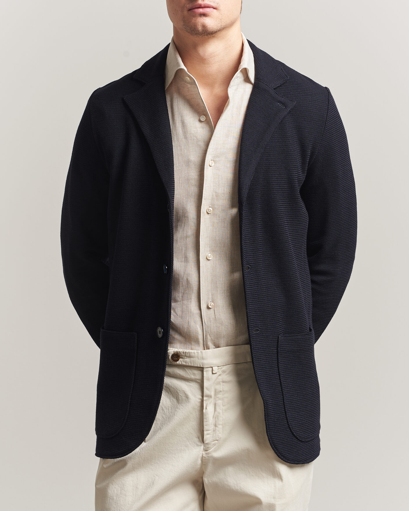 Uomini | Blazers | Stenströms | Milano Knitted Textured Blazer Navy
