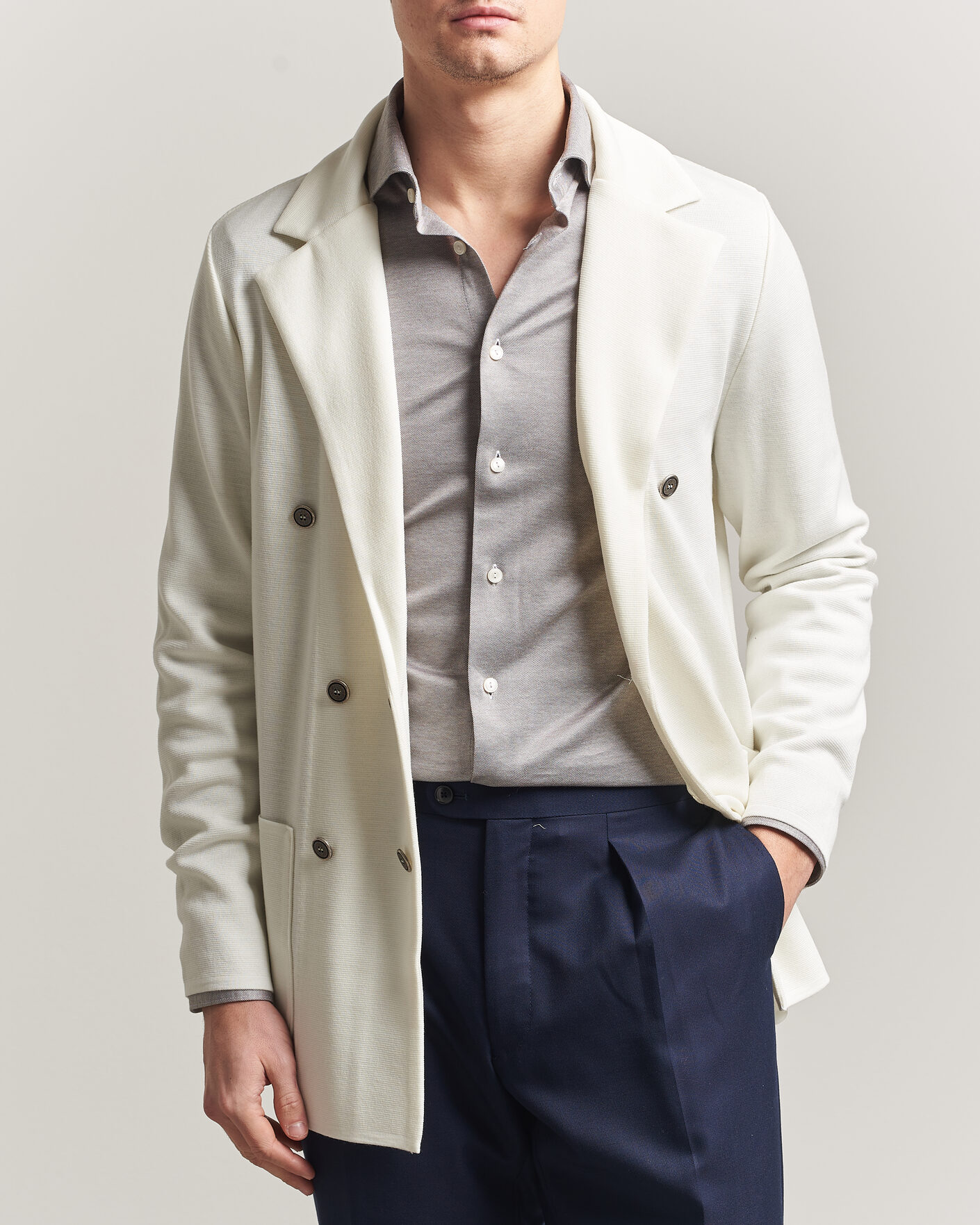Uomini | Blazers | Stenströms | Milano Knitted DB Textured Blazer White