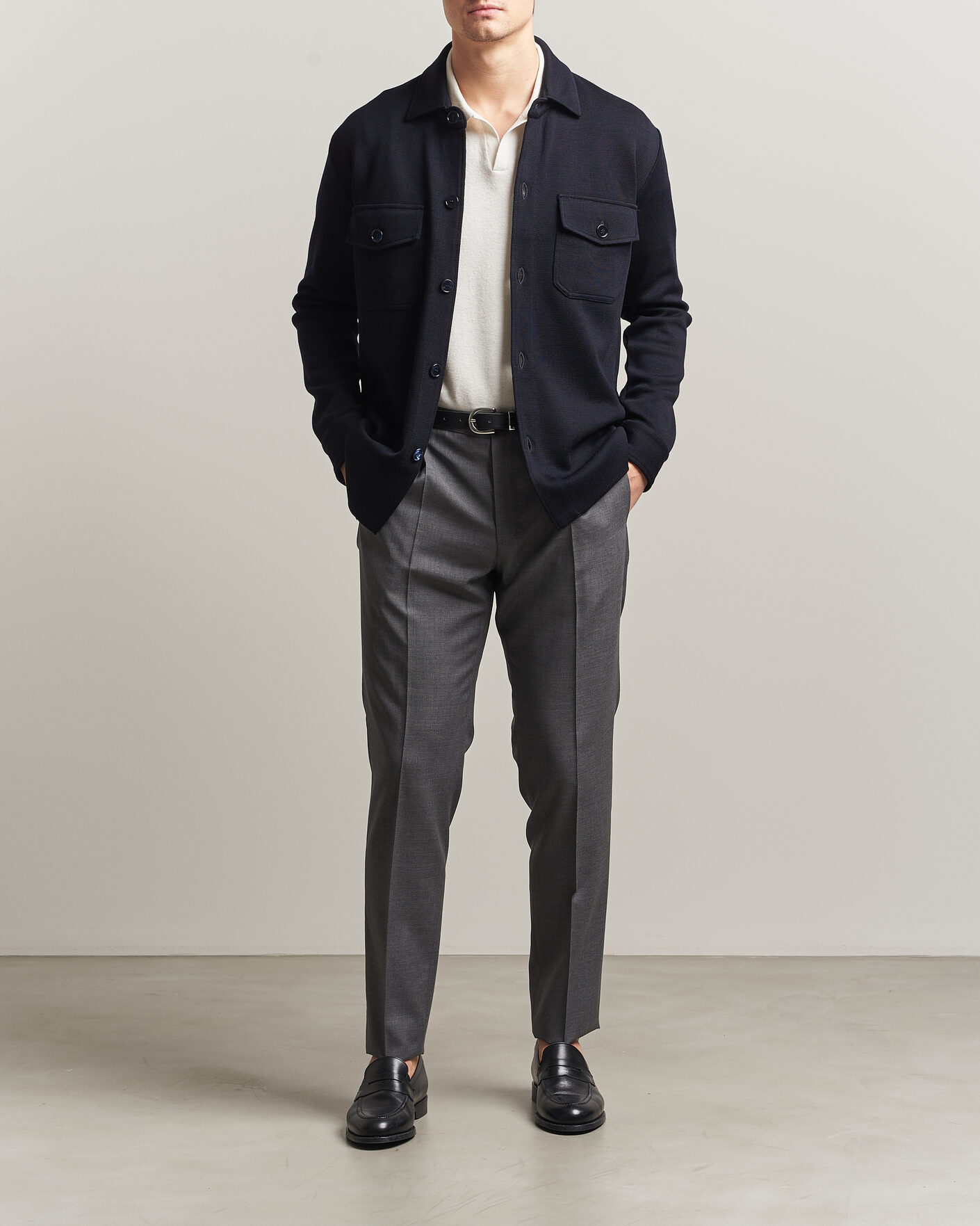 Uomini | Maglieria | Stenströms | Milano Knitted Merino Overshirt Navy