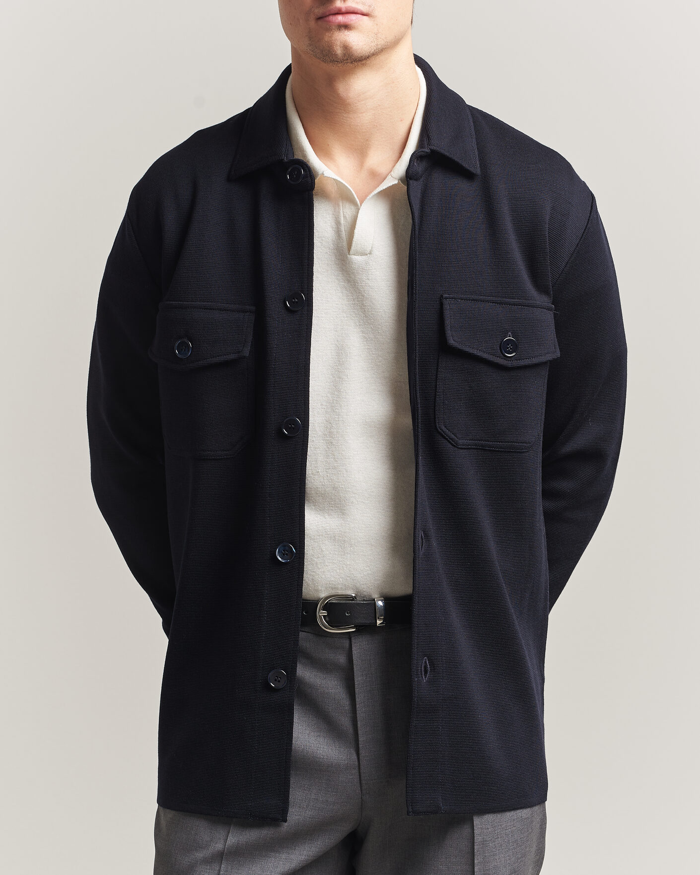Uomini | Maglieria | Stenströms | Milano Knitted Merino Overshirt Navy
