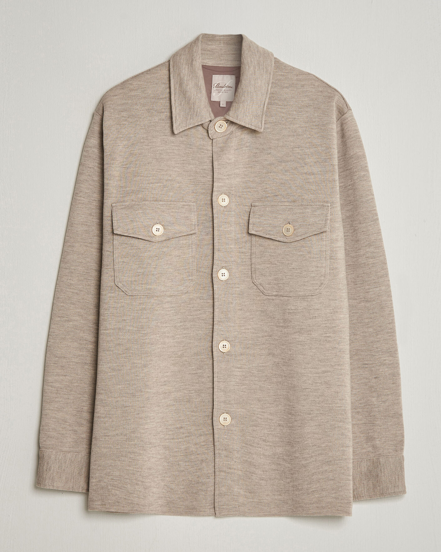 Uomini | Maglieria | Stenströms | Milano Knitted Merino Overshirt Beige