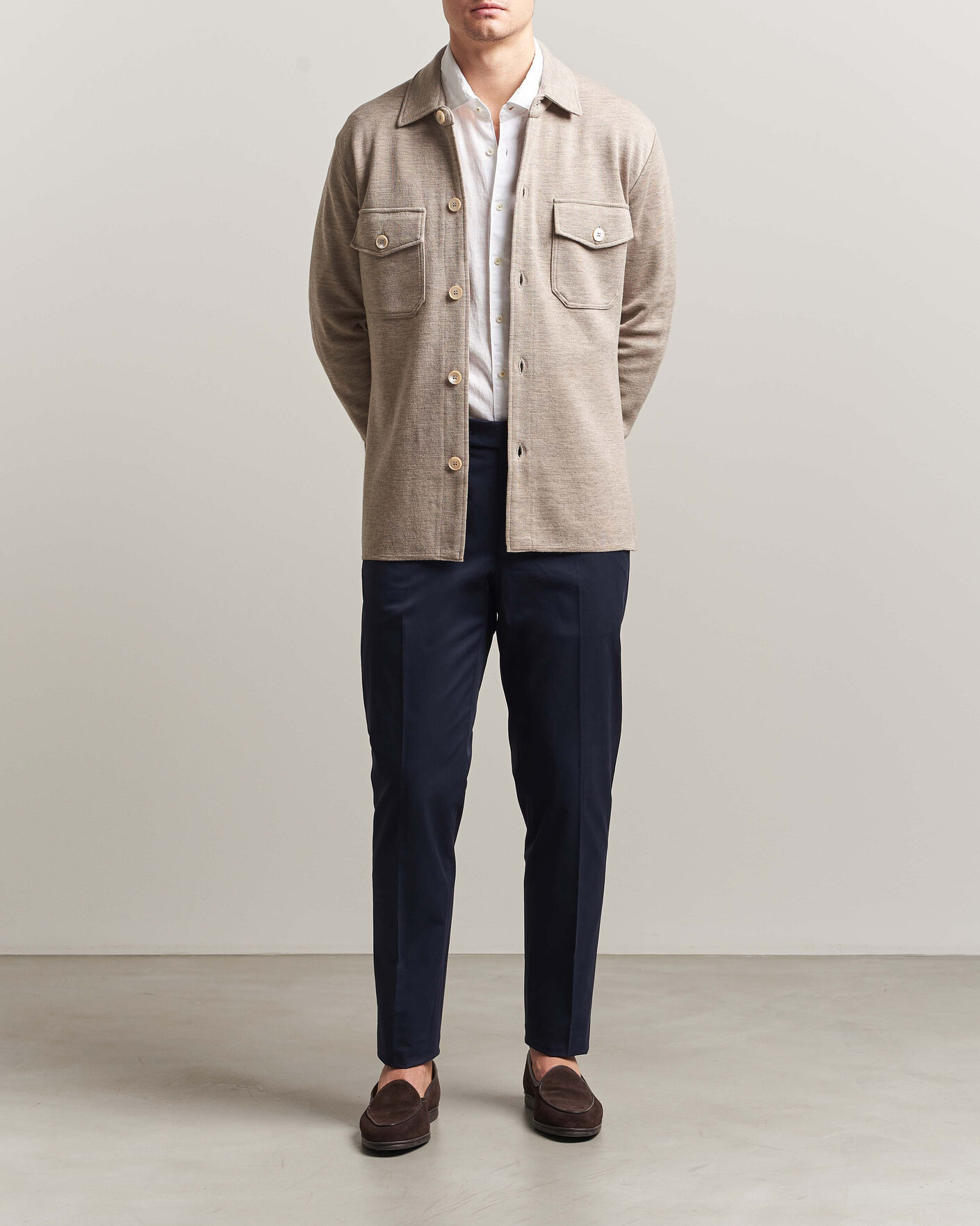 Uomini | Maglieria | Stenströms | Milano Knitted Merino Overshirt Beige