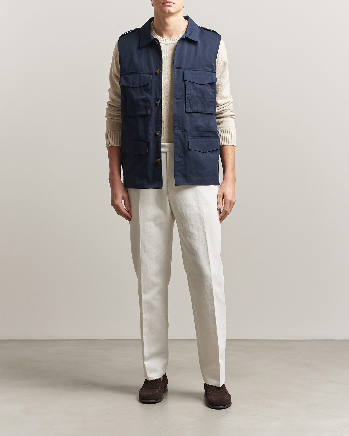 Uomini | Gilet | Stenströms | Cotton  Twill Vest Navy