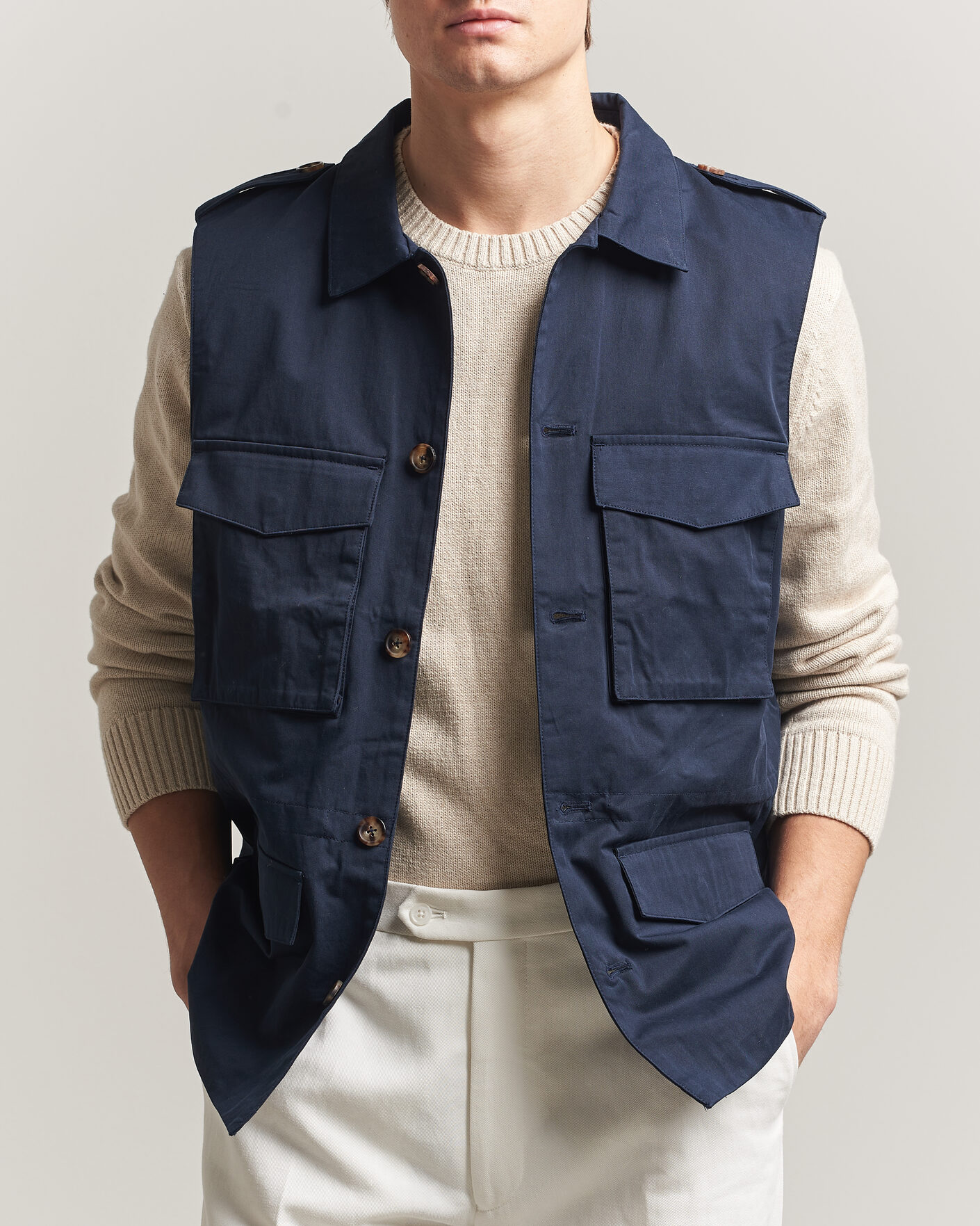 Uomini | Gilet | Stenströms | Cotton Twill Vest Navy