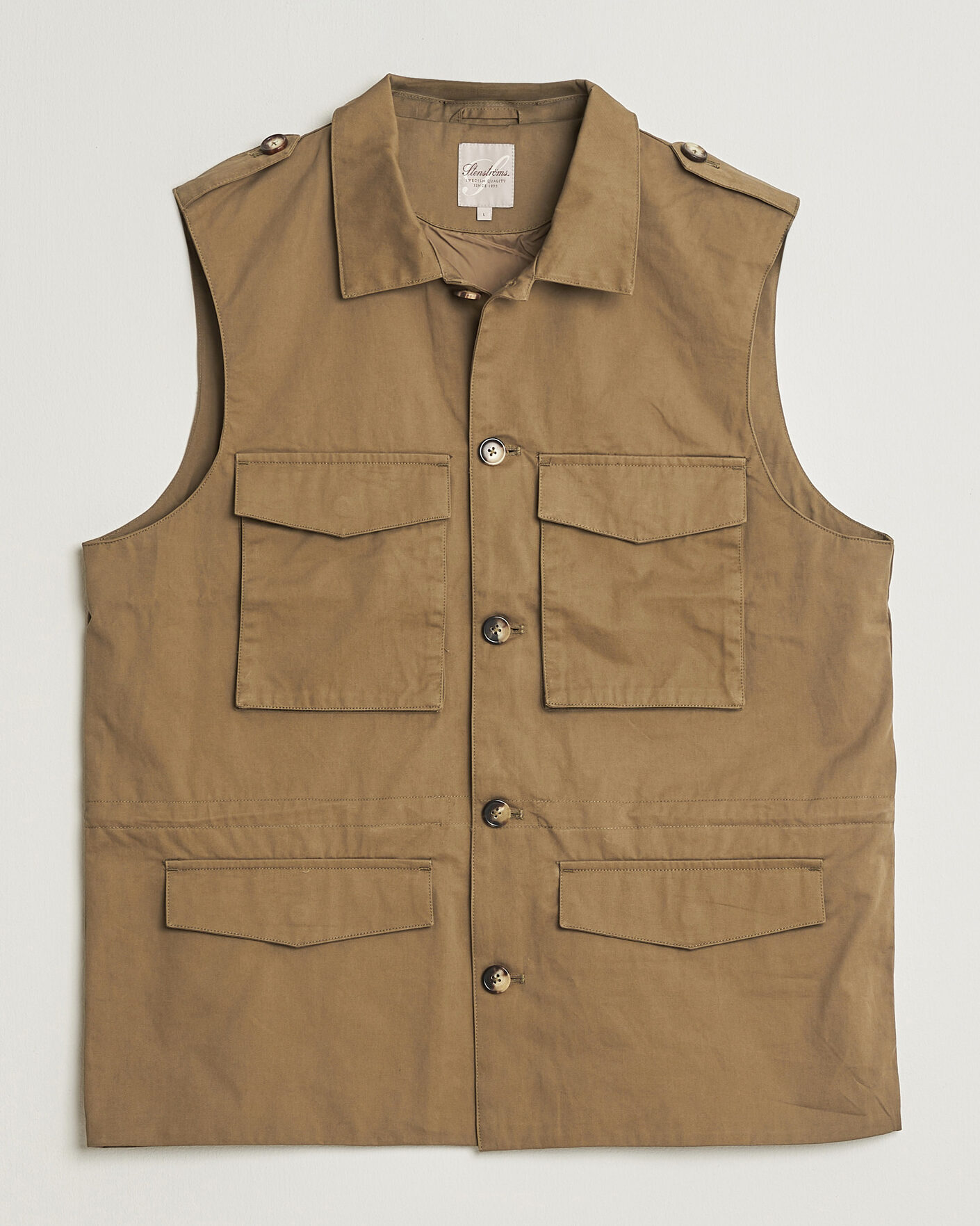 Uomini | Gilet | Stenströms | Cotton  Twill Vest Olive