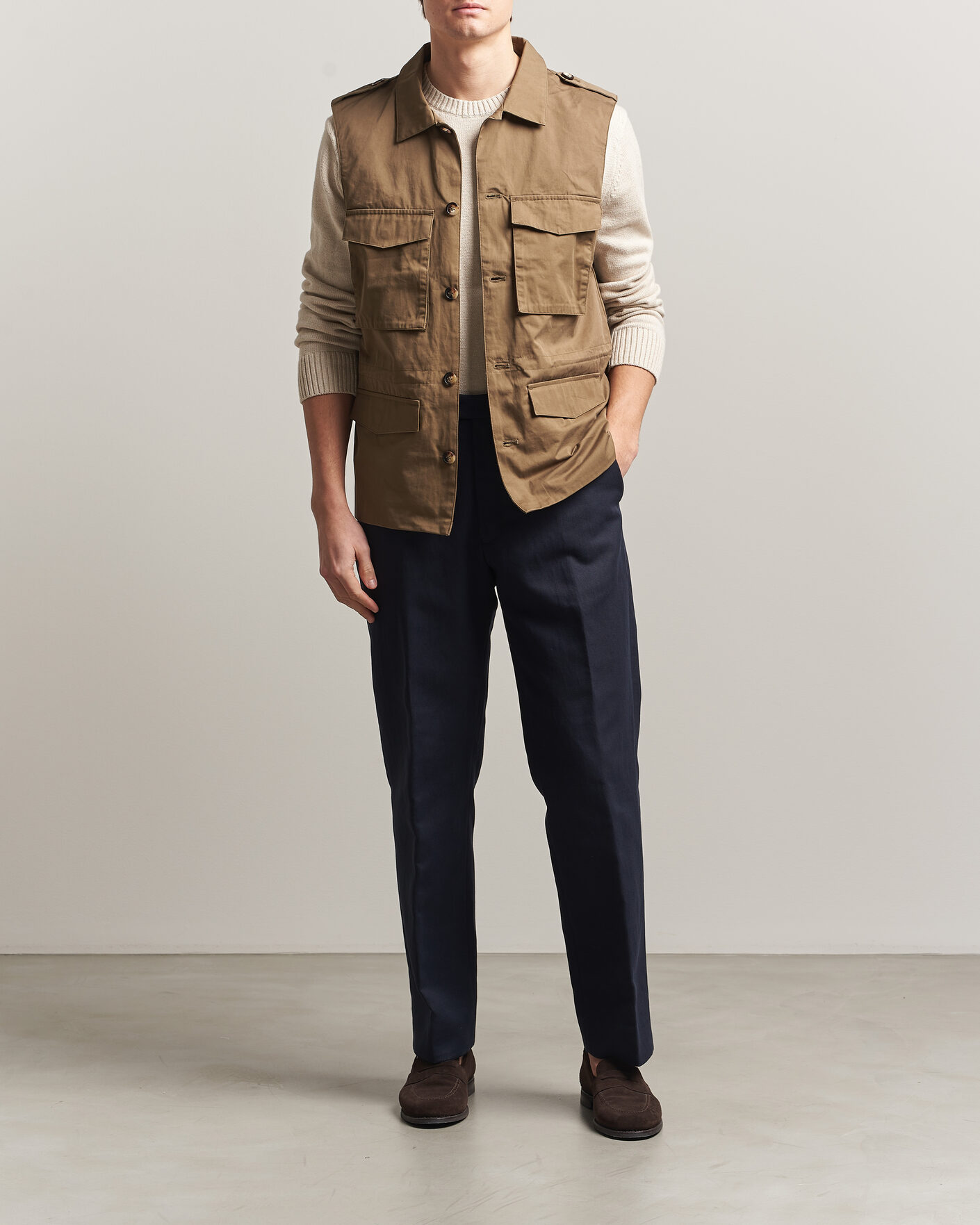 Uomini | Gilet | Stenströms | Cotton  Twill Vest Olive