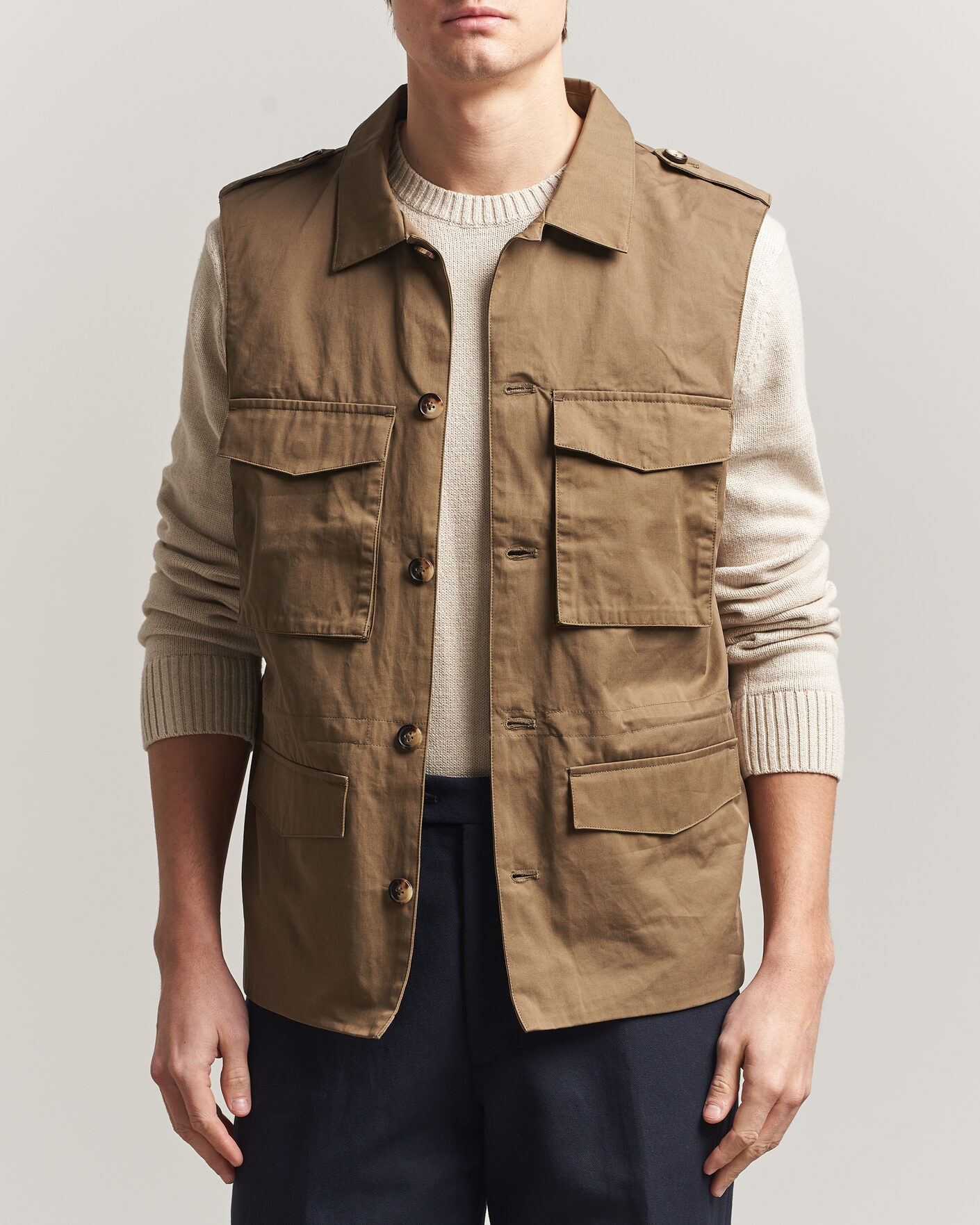 Uomini | Gilet | Stenströms | Cotton Twill Vest Olive