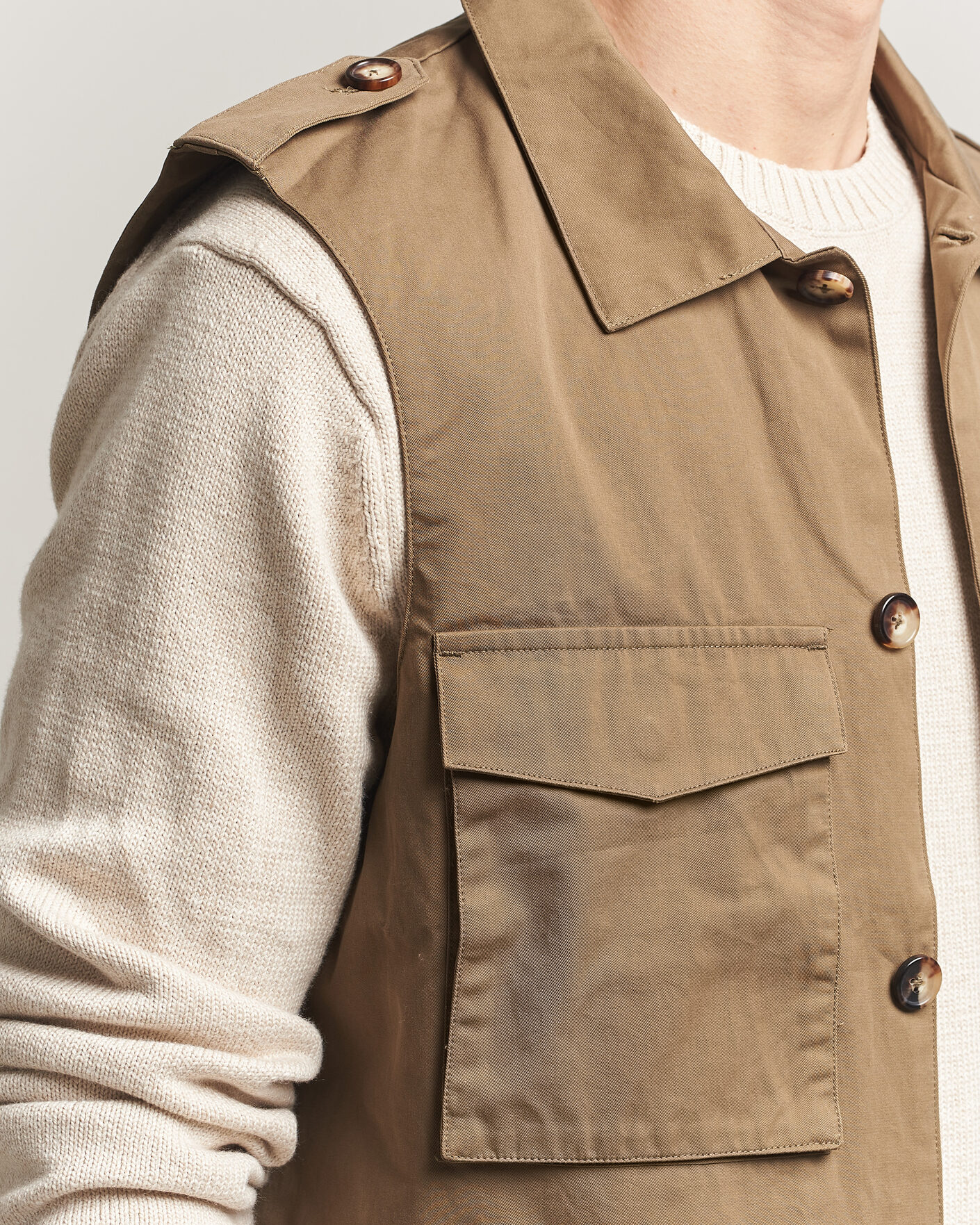 Uomini | Gilet | Stenströms | Cotton Twill Vest Olive