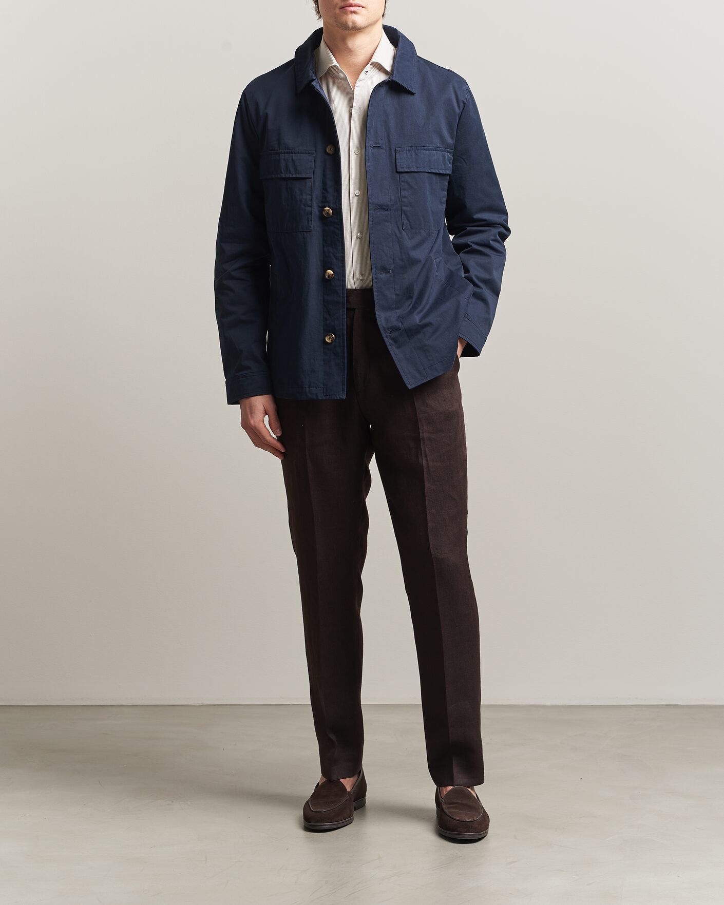 Uomini | Giacche | Stenströms | Cotton Twill Overshirt Navy
