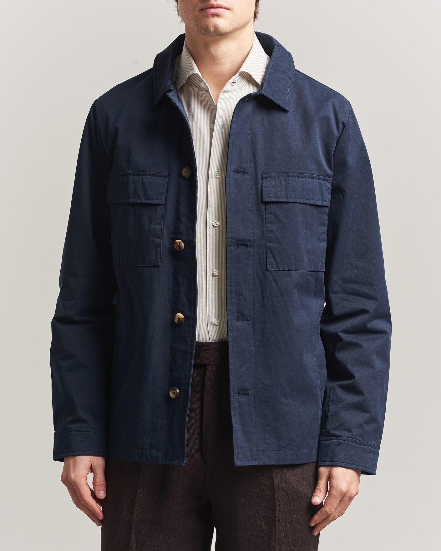 Uomini | Giacche | Stenströms | Cotton Twill Overshirt Navy