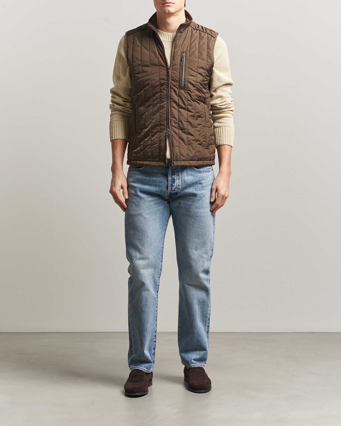 Uomini | Gilet | Stenströms | Nylon Quilted Light Padded Vest Olive
