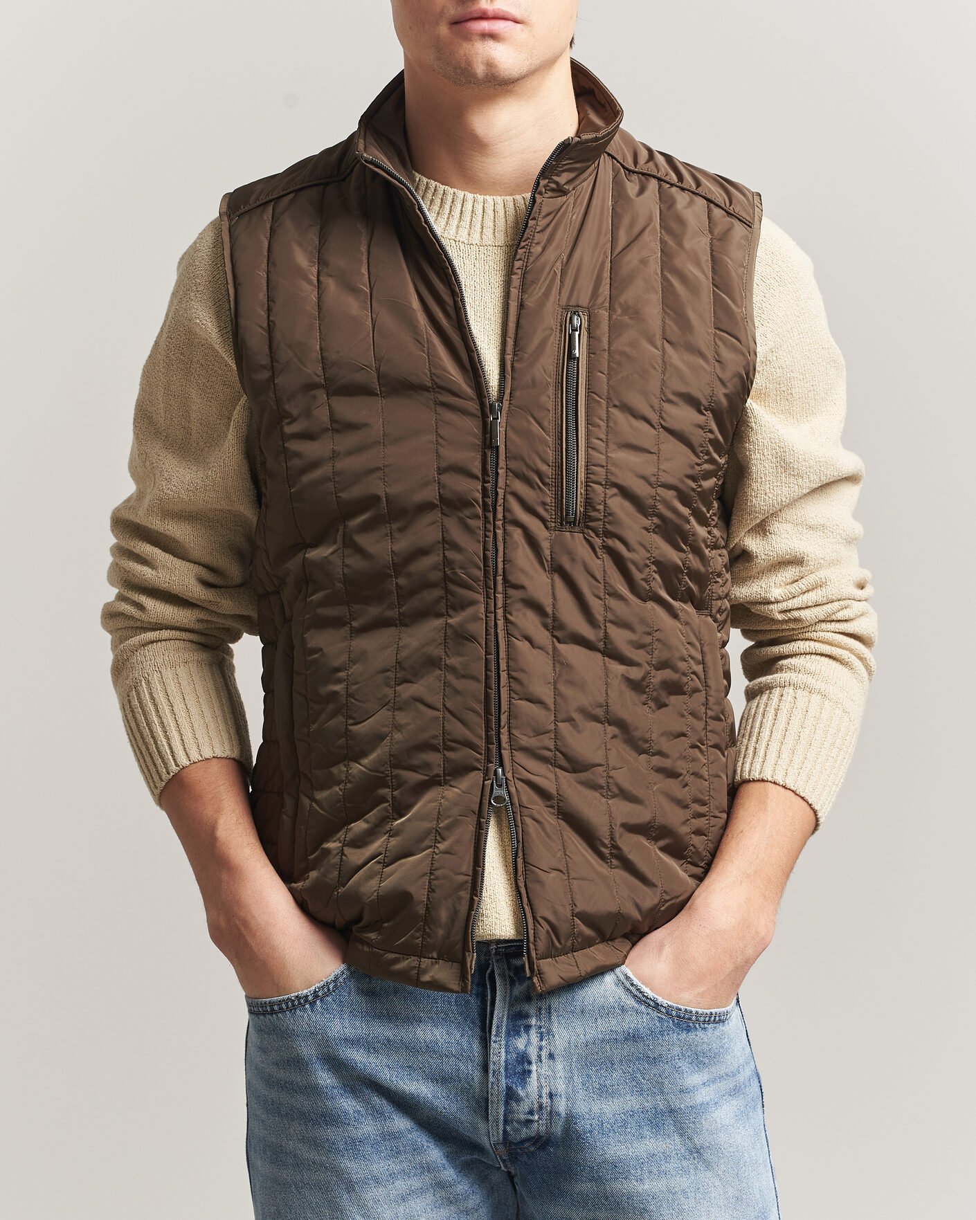 Uomini | Gilet | Stenströms | Nylon Quilted Light Padded Vest Olive