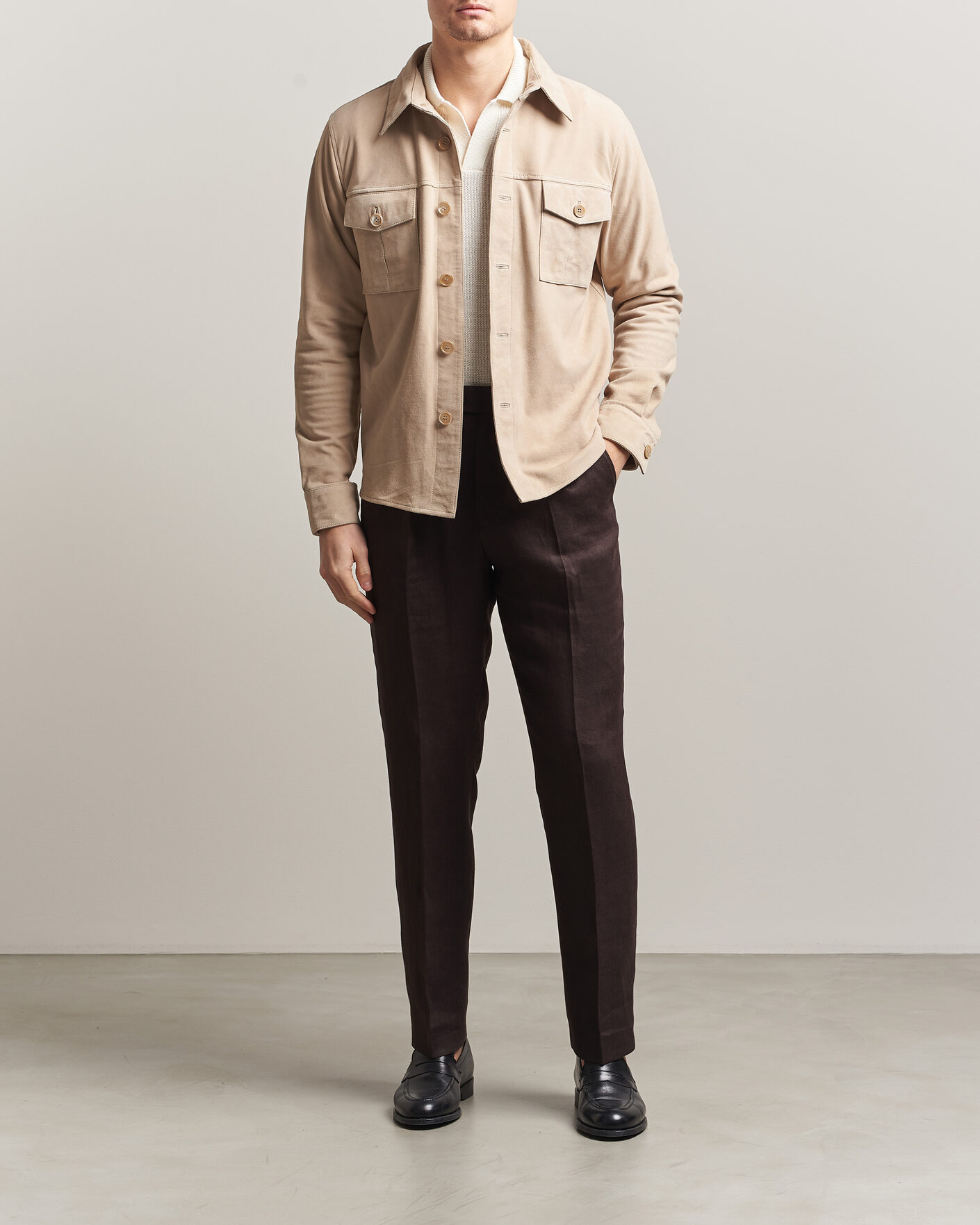 Uomini | Giacche | Stenströms | Suede Pocket Overshirt Beige