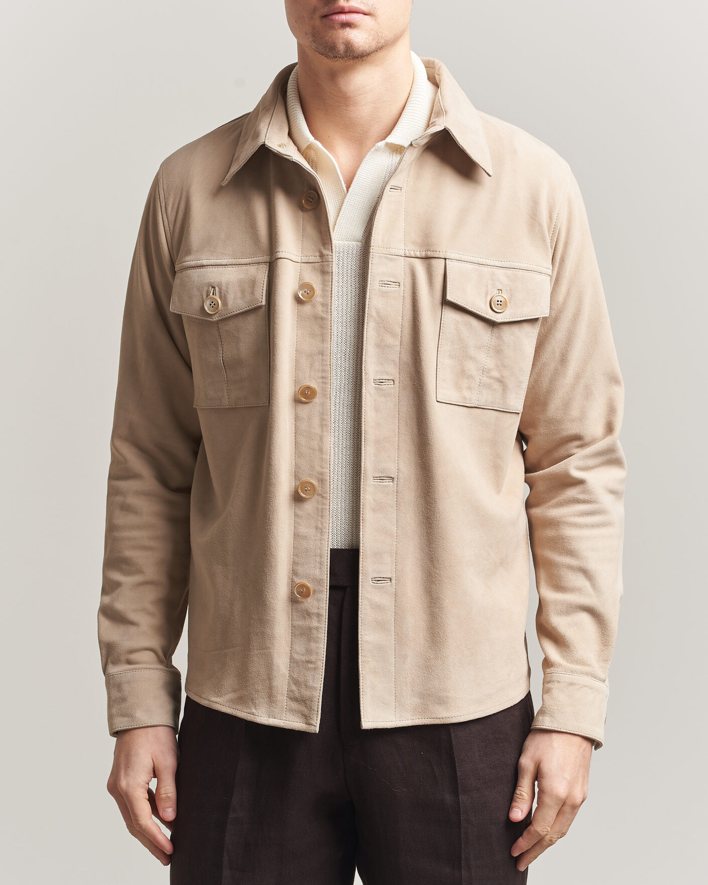 Uomini | Giacche | Stenströms | Suede Pocket Overshirt Beige
