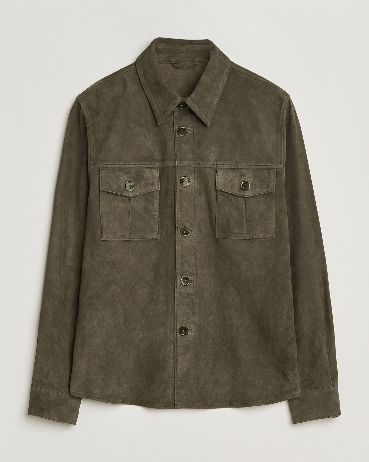 Uomini | Giacche | Stenströms | Suede Pocket Overshirt Olive