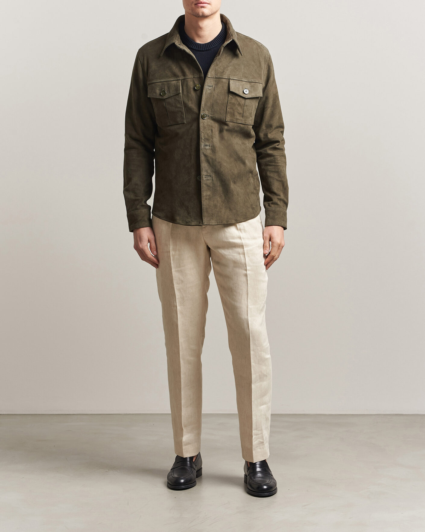 Uomini | Giacche | Stenströms | Suede Pocket Overshirt Olive