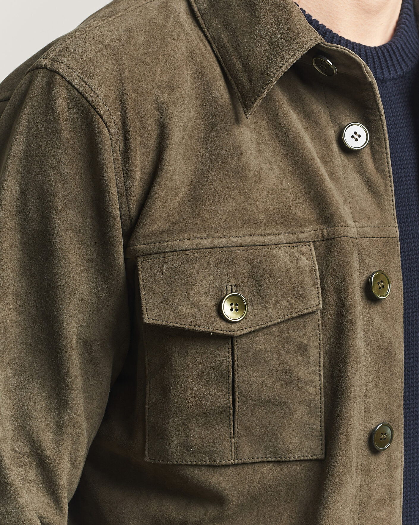 Uomini | Giacche | Stenströms | Suede Pocket Overshirt Olive