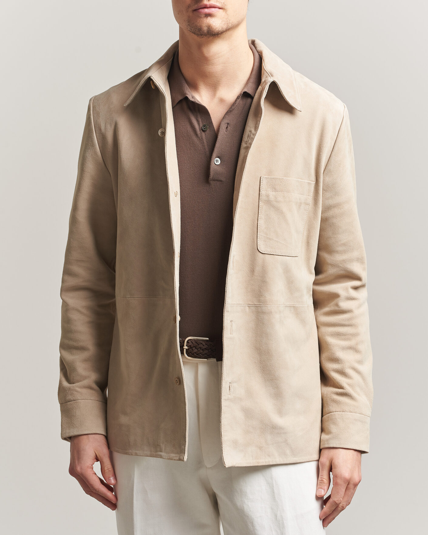 Uomini | Giacche | Stenströms | Suede Overshirt Beige