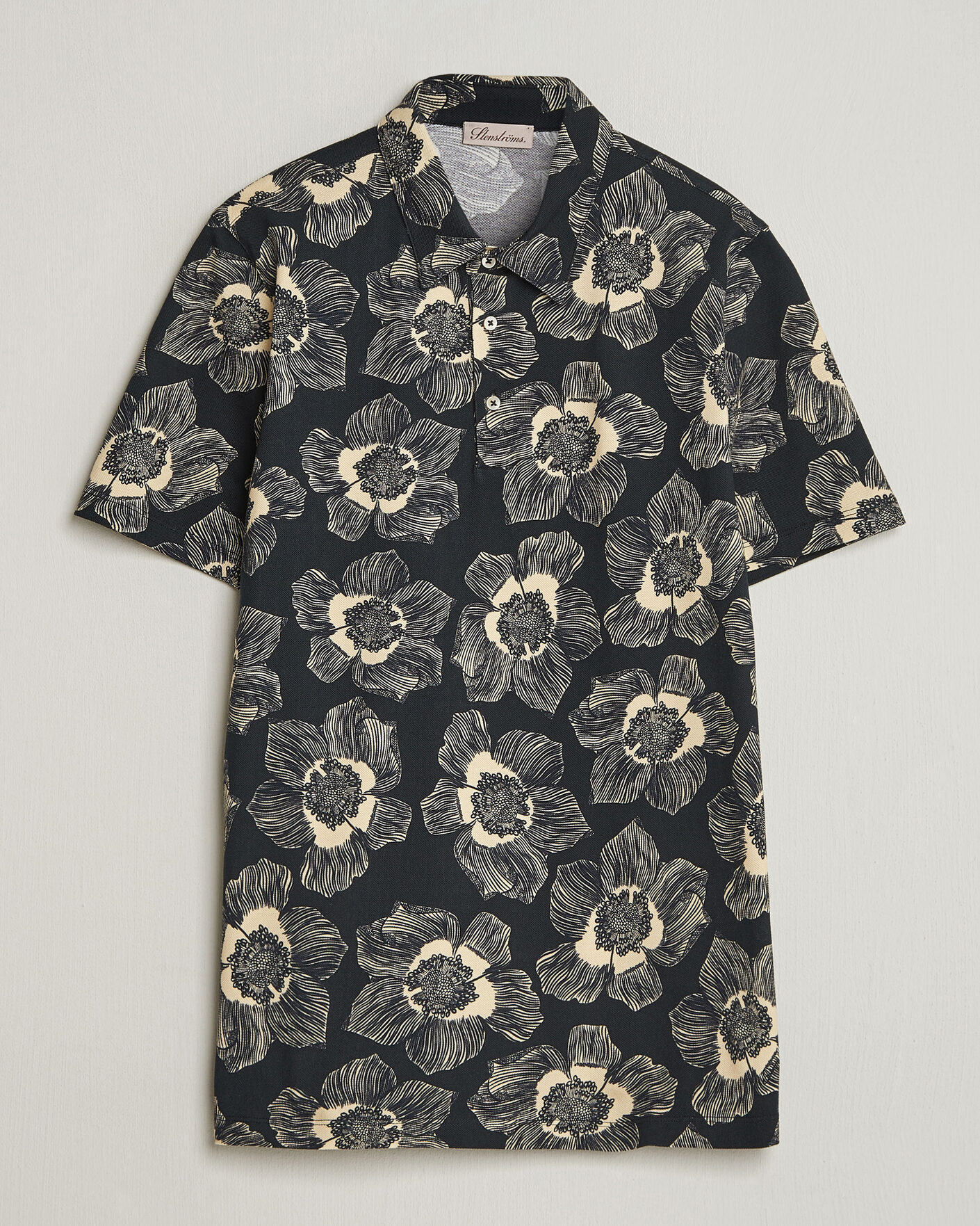 Uomini | Polo | Stenströms | Printed Cotton Polo Black