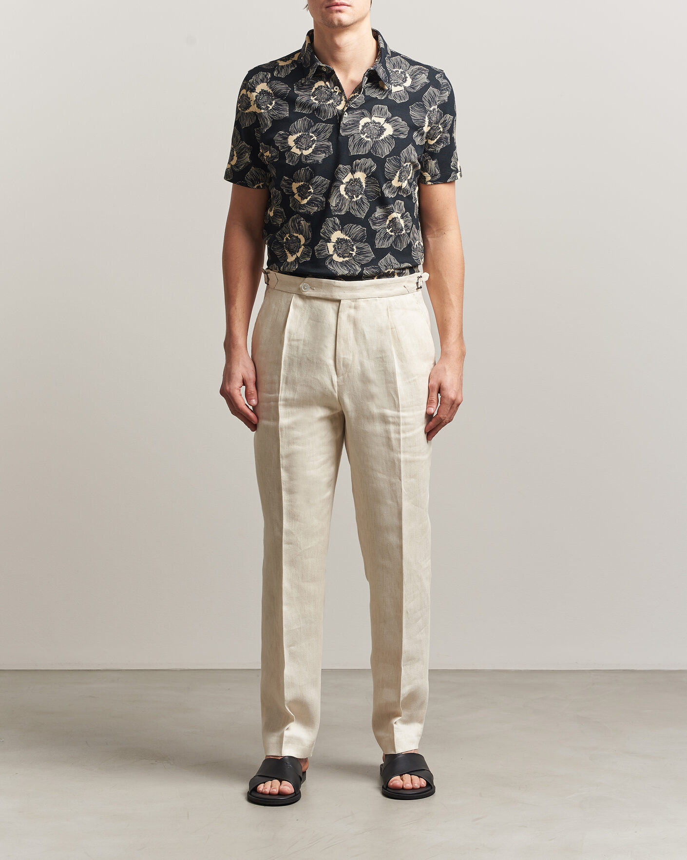 Uomini | Polo | Stenströms | Printed Cotton Polo Black