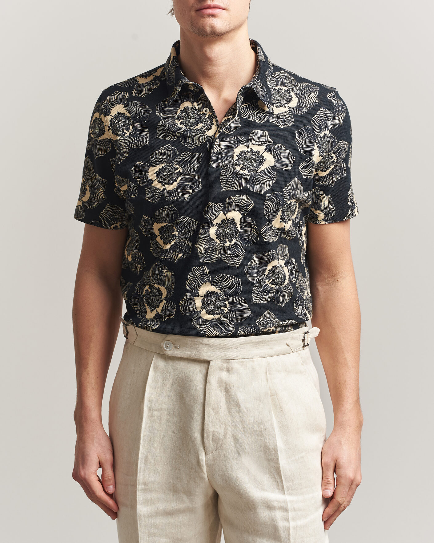 Uomini | Polo | Stenströms | Printed Cotton Polo Black