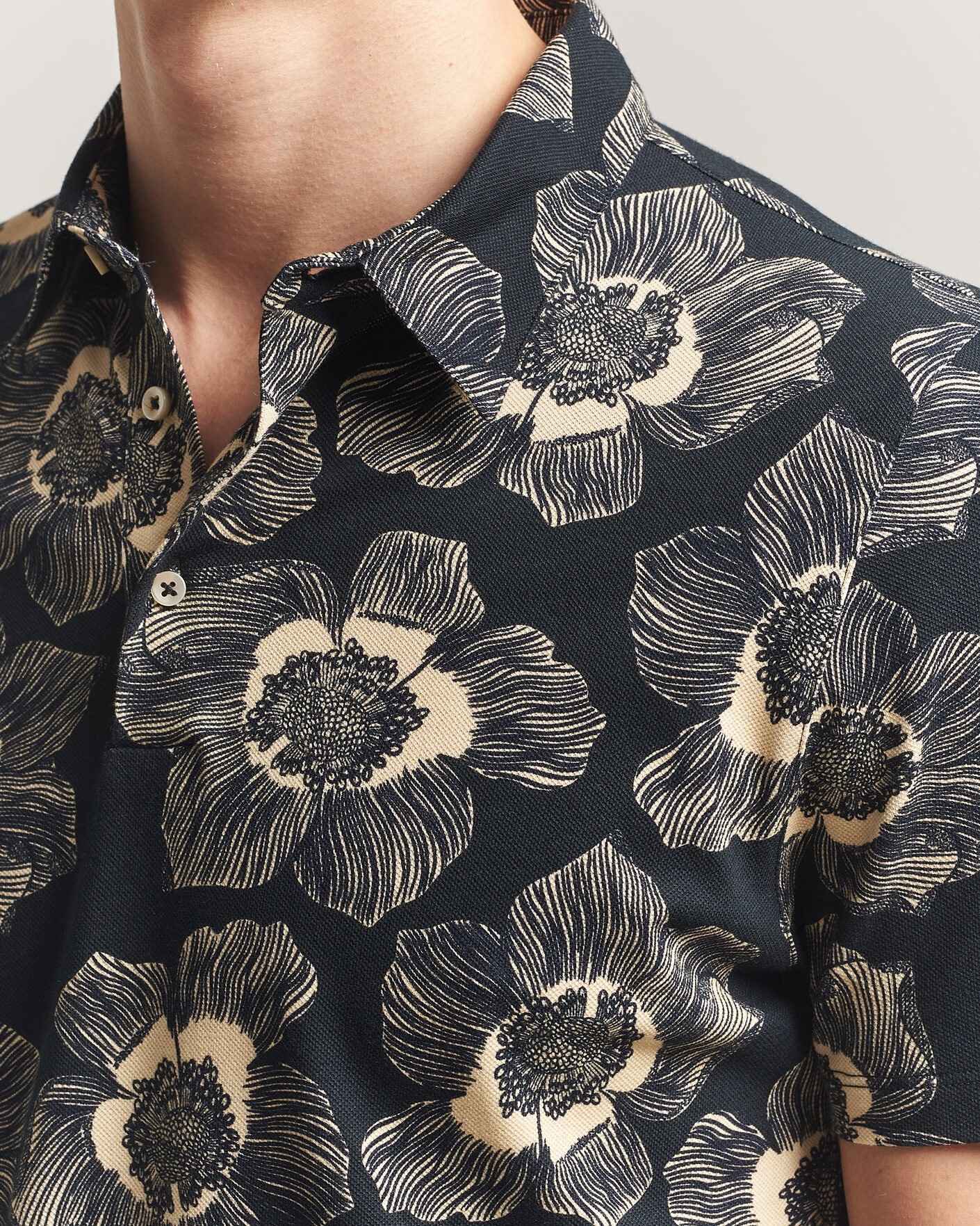 Uomini | Polo | Stenströms | Printed Cotton Polo Black