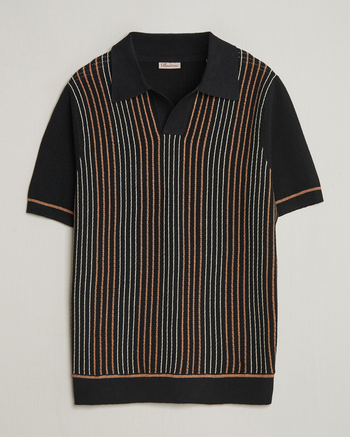 Uomini | Polo | Stenströms | Knitted Stripe Hemp/Cotton Polo Black