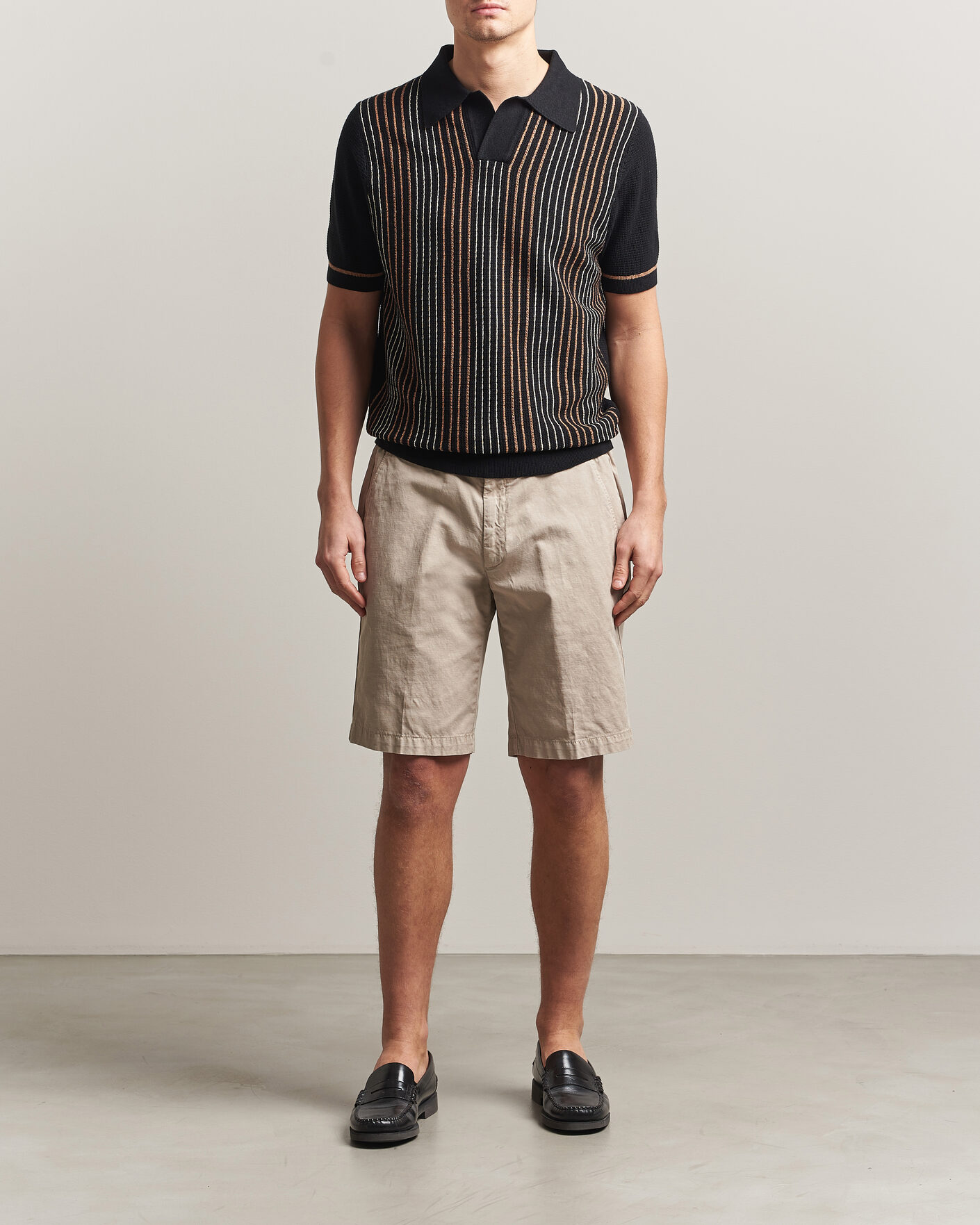 Uomini | Polo | Stenströms | Knitted Stripe Hemp/Cotton Polo Black