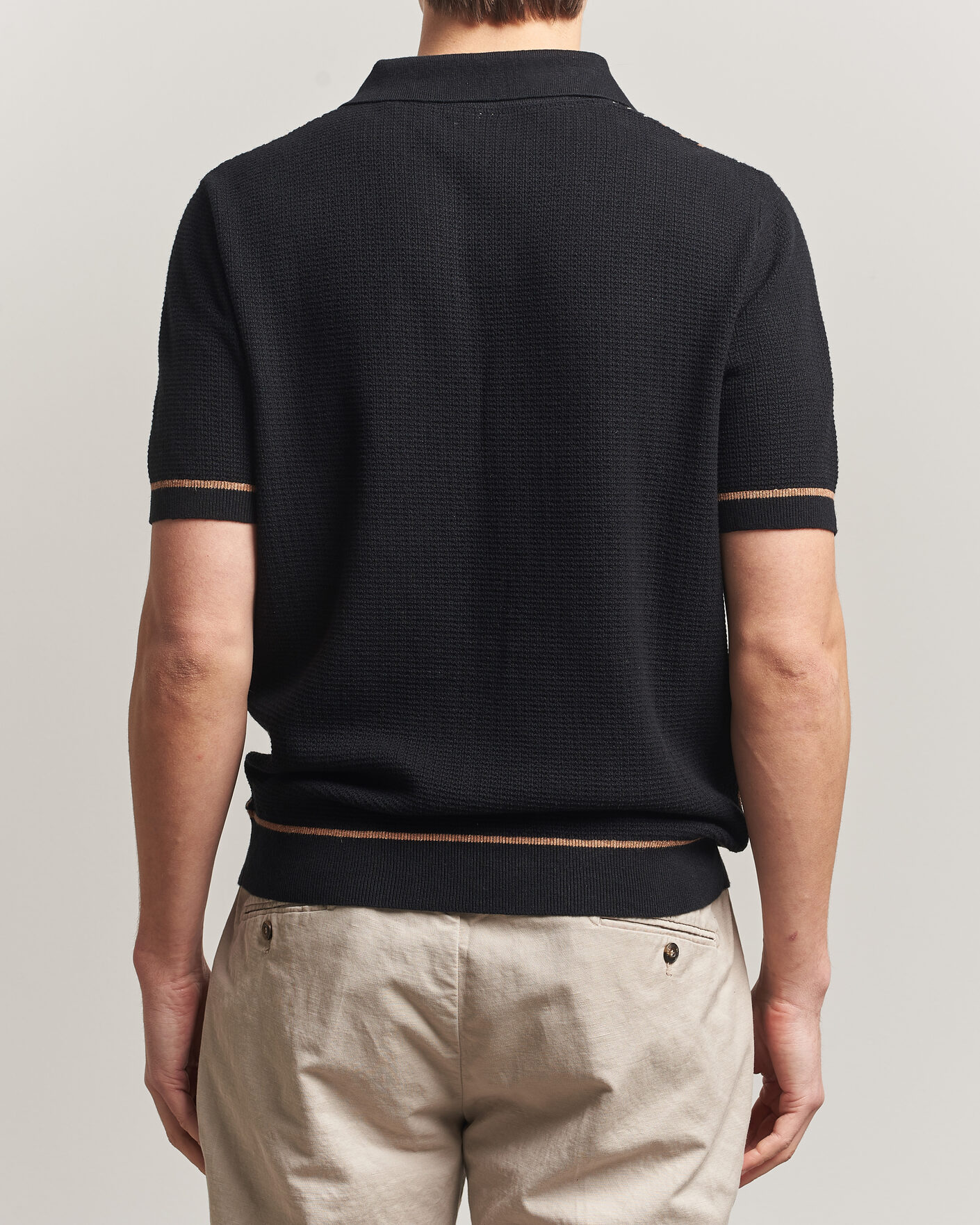 Uomini | Polo | Stenströms | Knitted Stripe Hemp/Cotton Polo Black