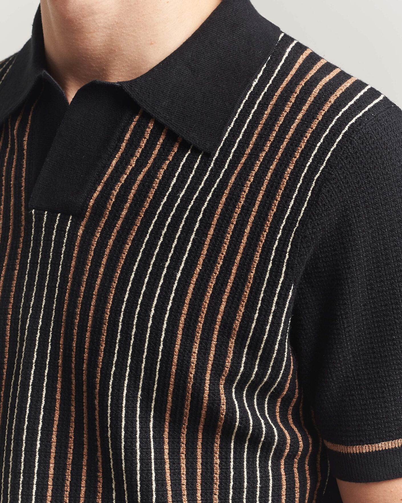 Uomini | Polo | Stenströms | Knitted Stripe Hemp/Cotton Polo Black