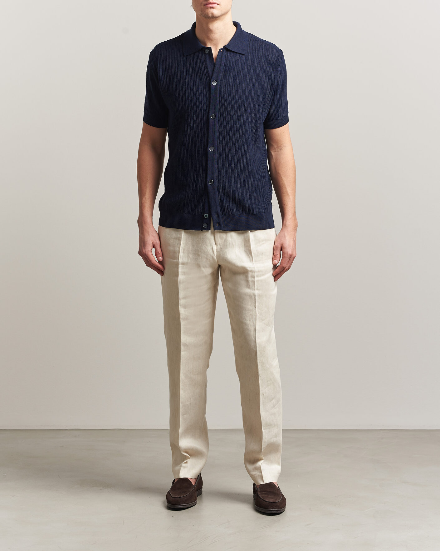 Uomini | Polo | Stenströms | Knitted Buttonthru Merino Polo Shirt Navy
