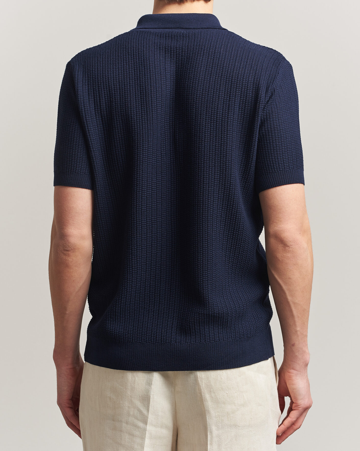 Uomini | Polo | Stenströms | Knitted Buttonthru Merino Polo Shirt Navy