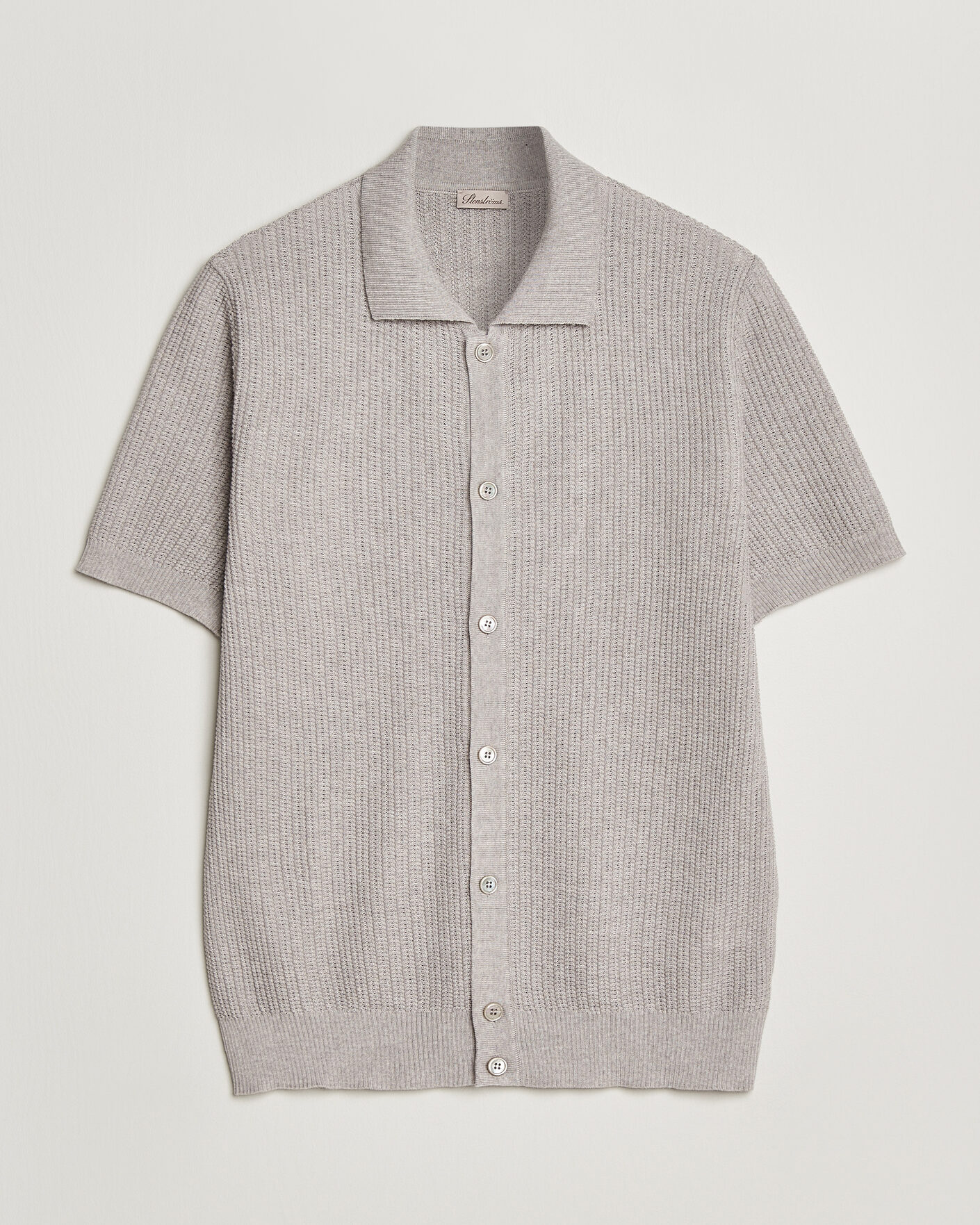 Uomini | Polo | Stenströms | Knitted Buttonthru Merino Polo Shirt Grey