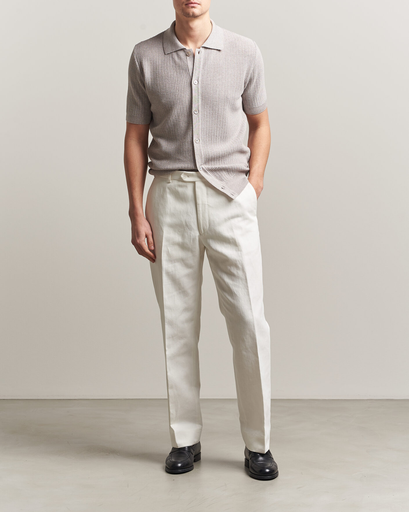 Uomini | Polo | Stenströms | Knitted Buttonthru Merino Polo Shirt Grey