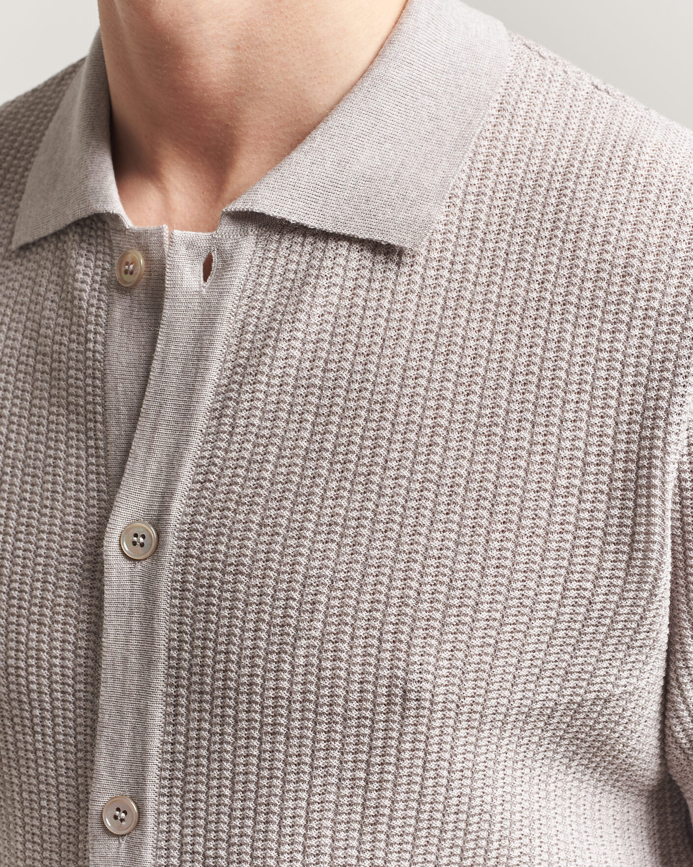Uomini | Polo | Stenströms | Knitted Buttonthru Merino Polo Shirt Grey