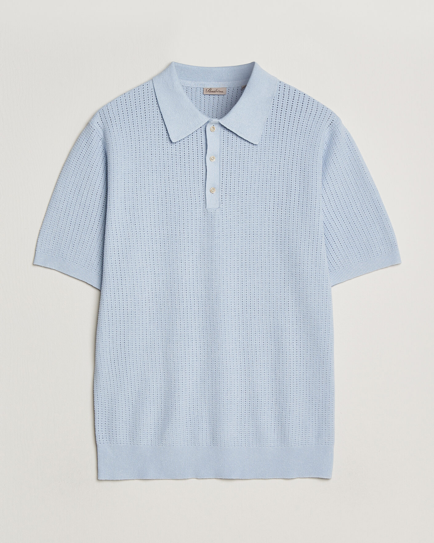 Uomini | Polo | Stenströms | Knitted Textured Cotton/Hemp Polo Light Blue