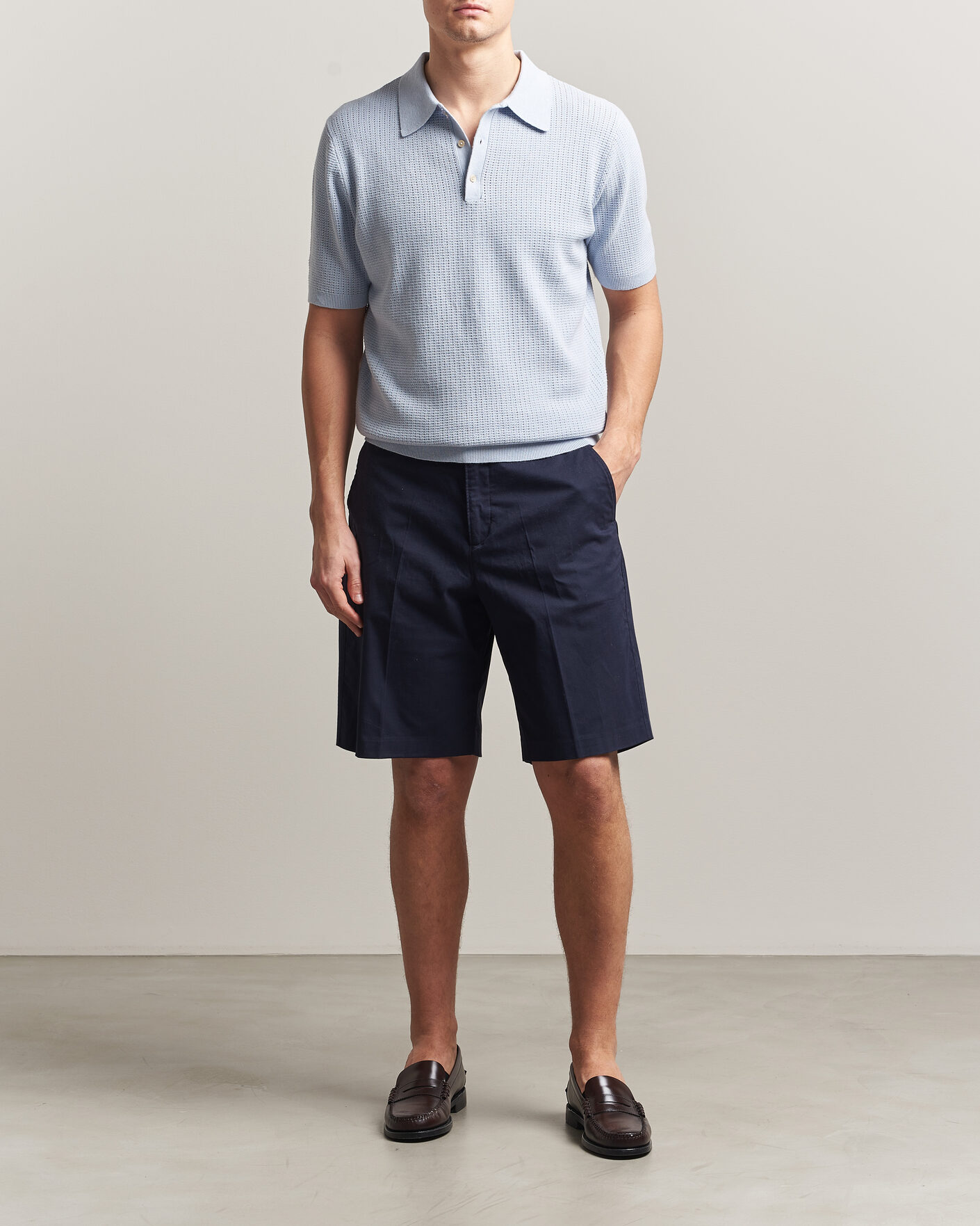 Uomini | Polo | Stenströms | Knitted Textured Cotton/Hemp Polo Light Blue