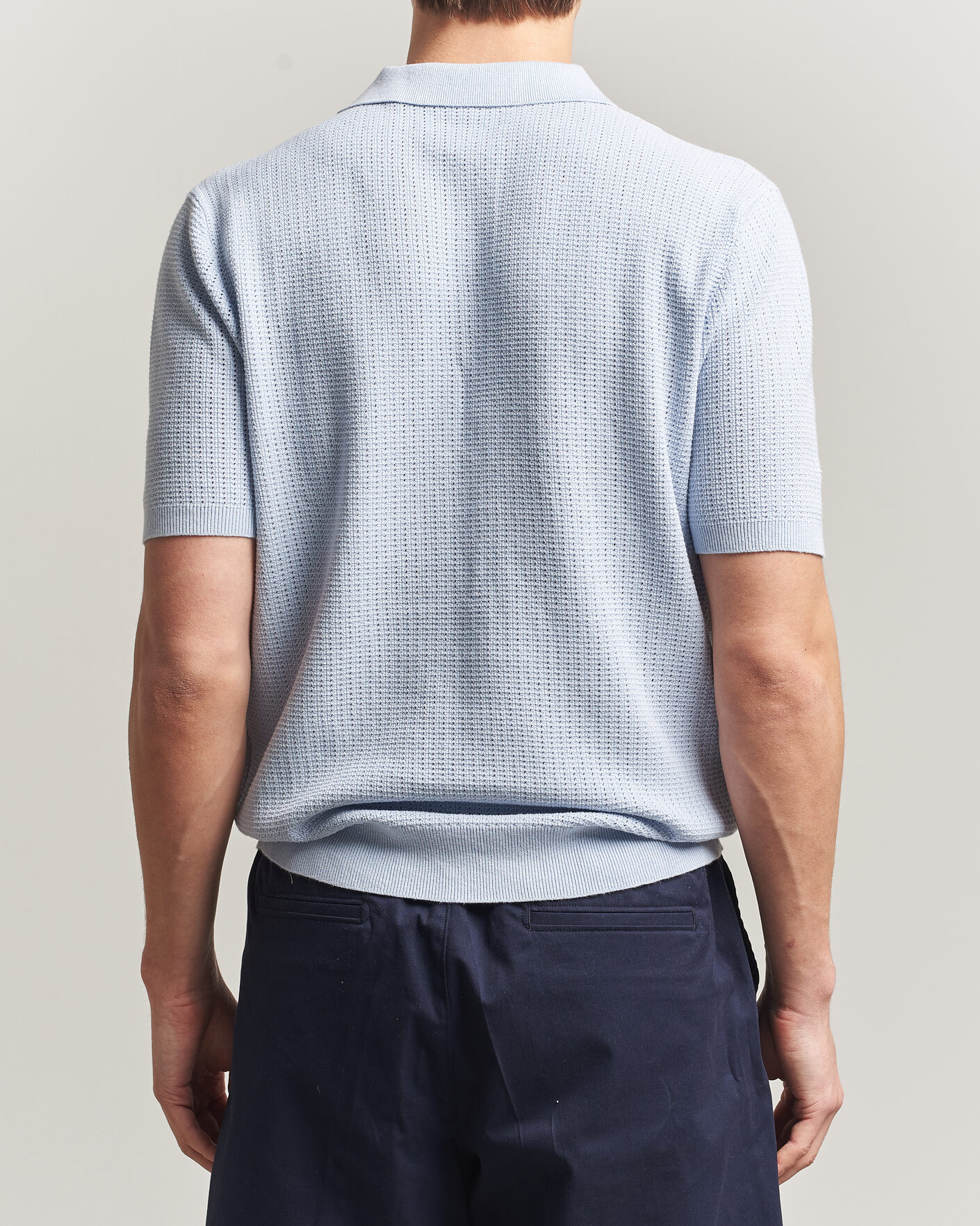 Uomini | Polo | Stenströms | Knitted Textured Cotton/Hemp Polo Light Blue