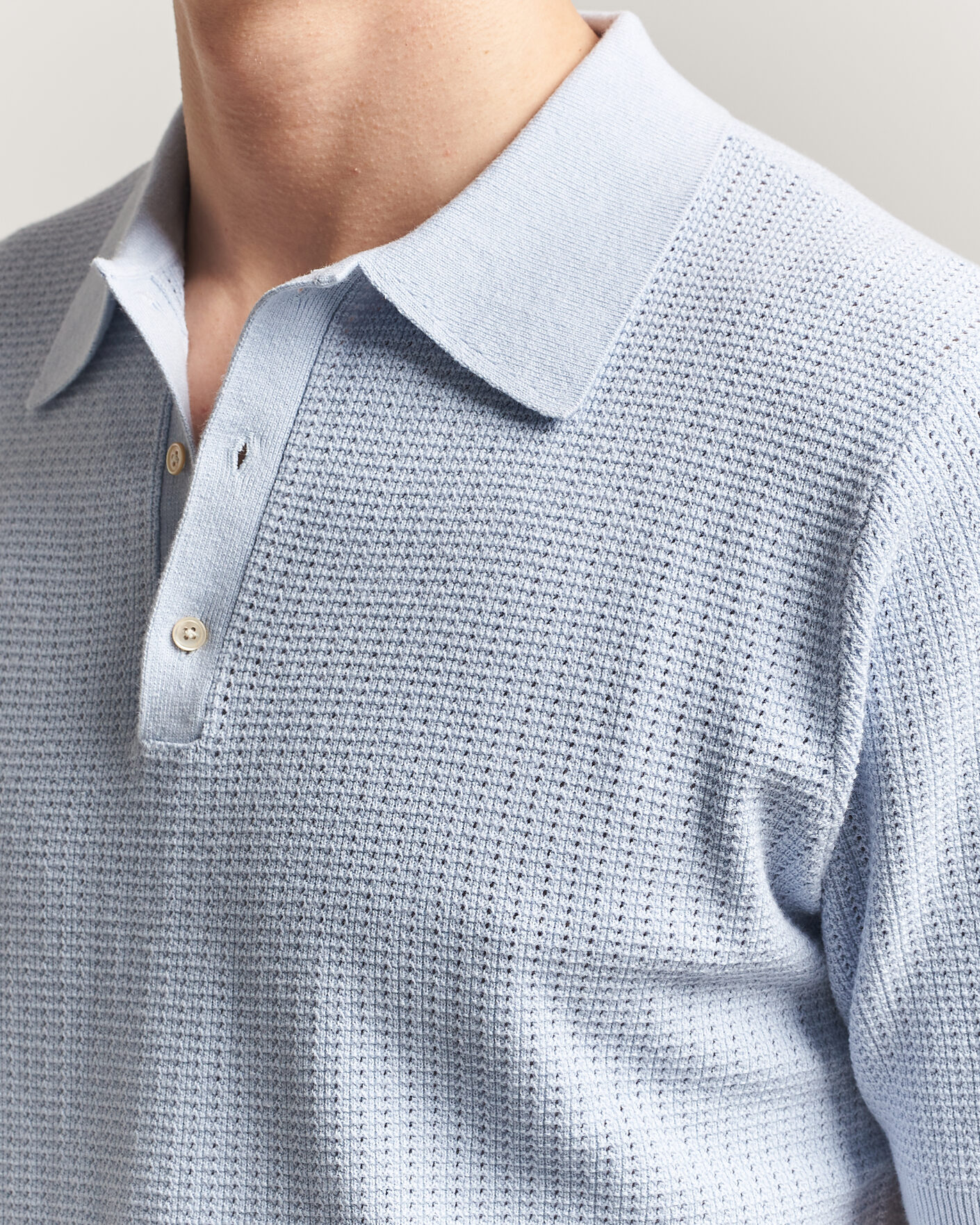 Uomini | Polo | Stenströms | Knitted Textured Cotton/Hemp Polo Light Blue