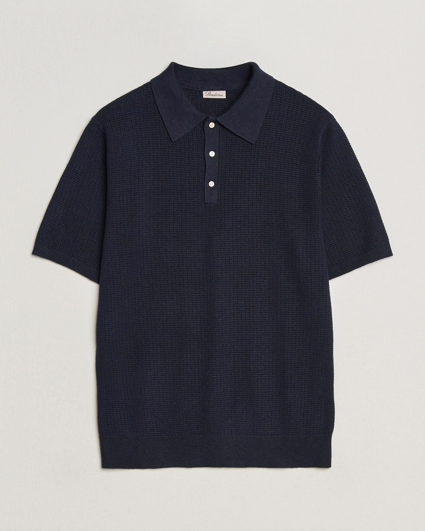 Uomini | Polo | Stenströms | Knitted Textured Cotton/Hemp Polo Navy