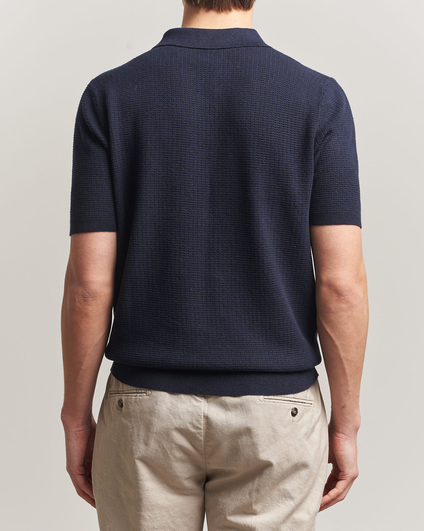 Uomini | Polo | Stenströms | Knitted Textured Cotton/Hemp Polo Navy